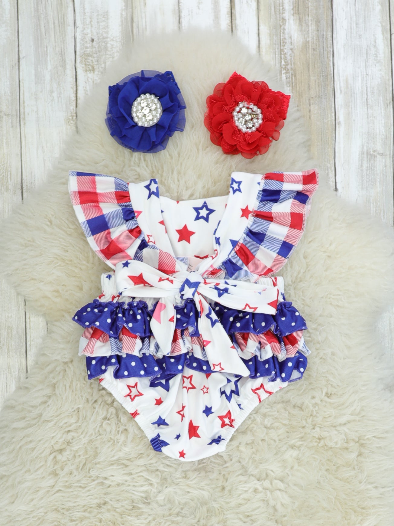 Red, White, & Blue Star Ruffle Bubble Romper - Marie Nicole Clothing