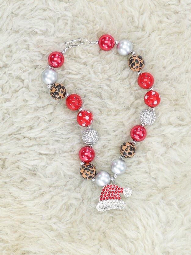 Red Leopard Santa Hat Bubblegum Necklace - Marie Nicole Clothing