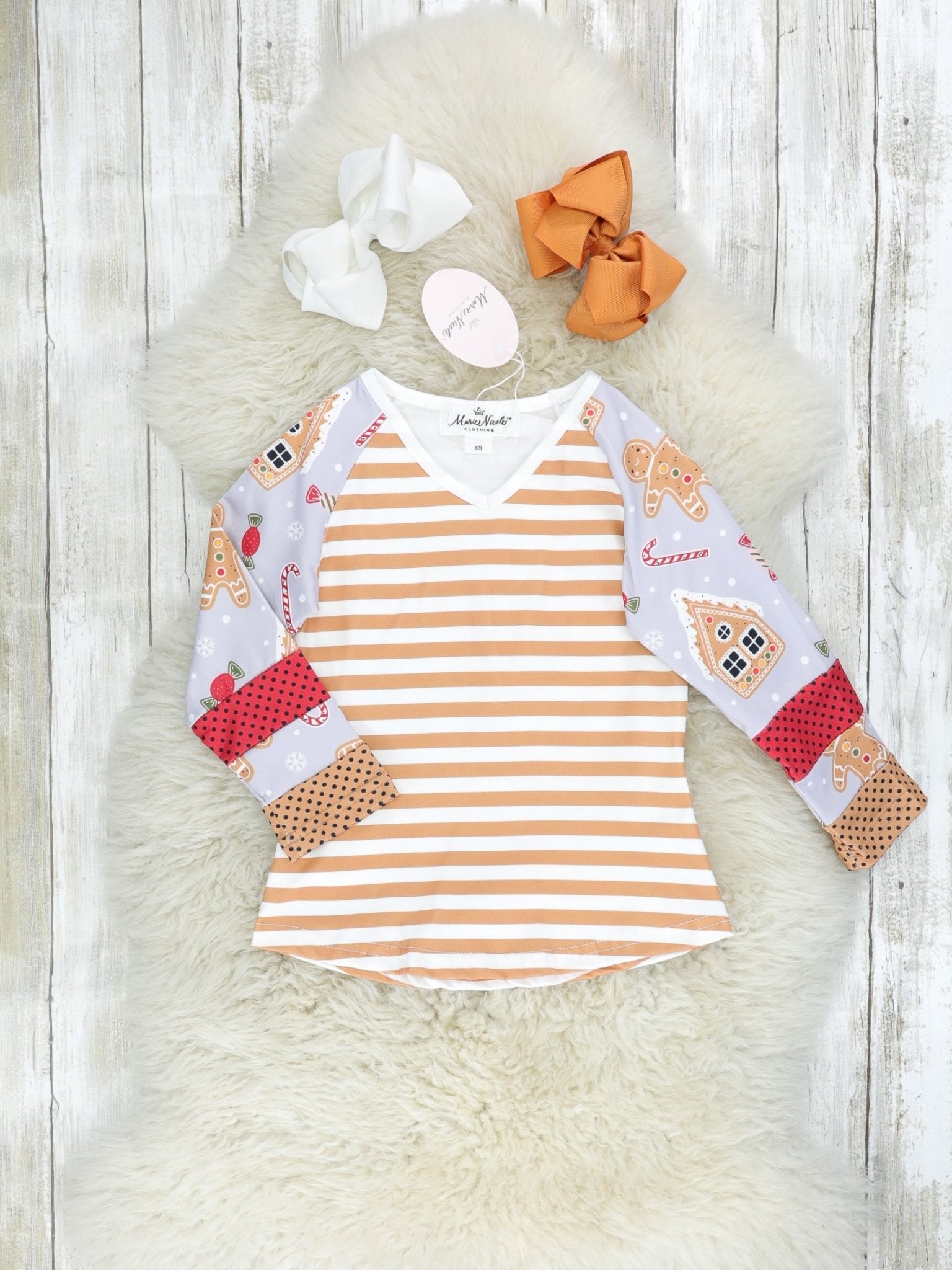 Gingerbread Striped Raglan Shirt - Marie Nicole Clothing