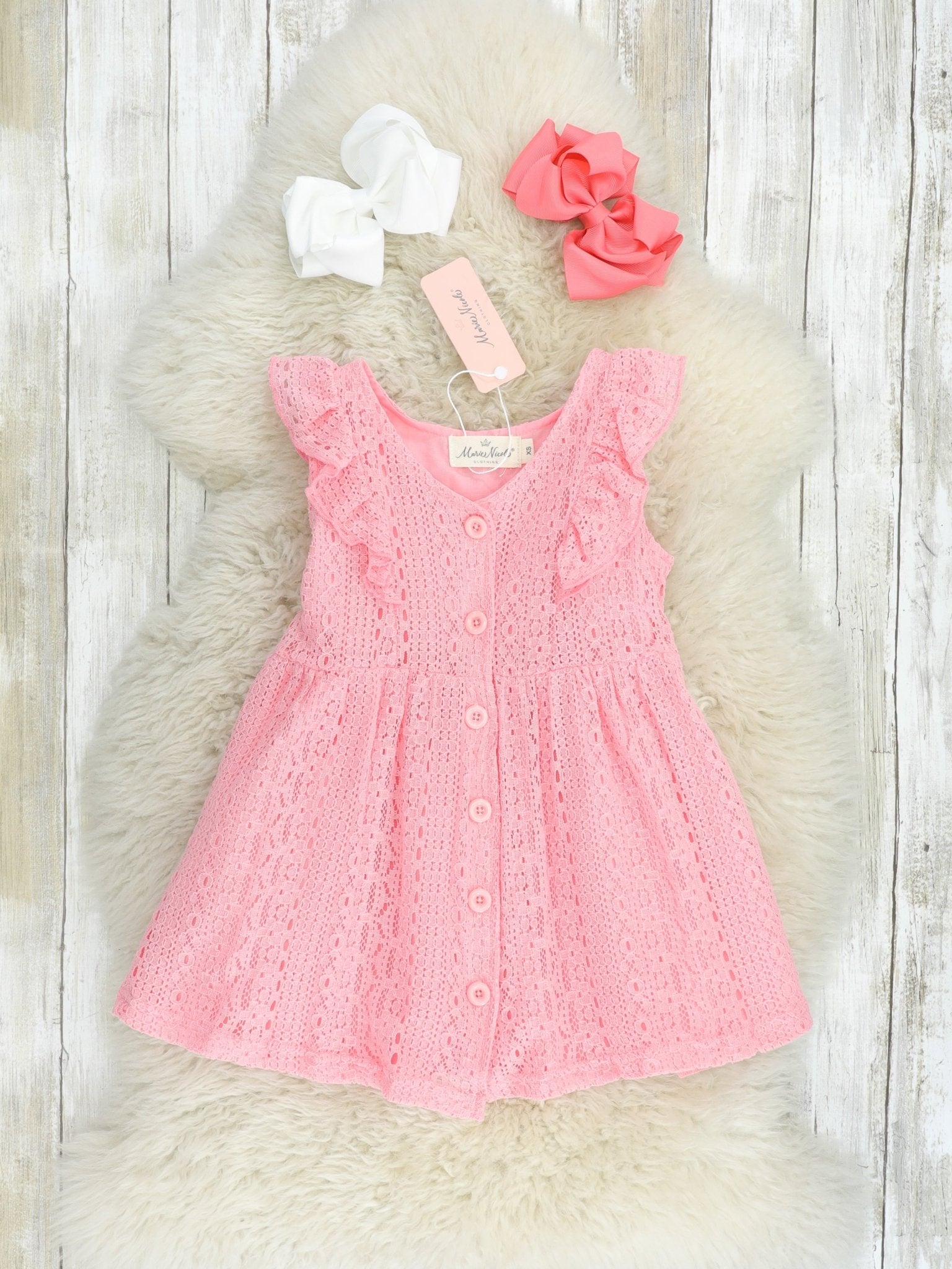 Sweet Pink Lace Button Dress - Marie Nicole Clothing