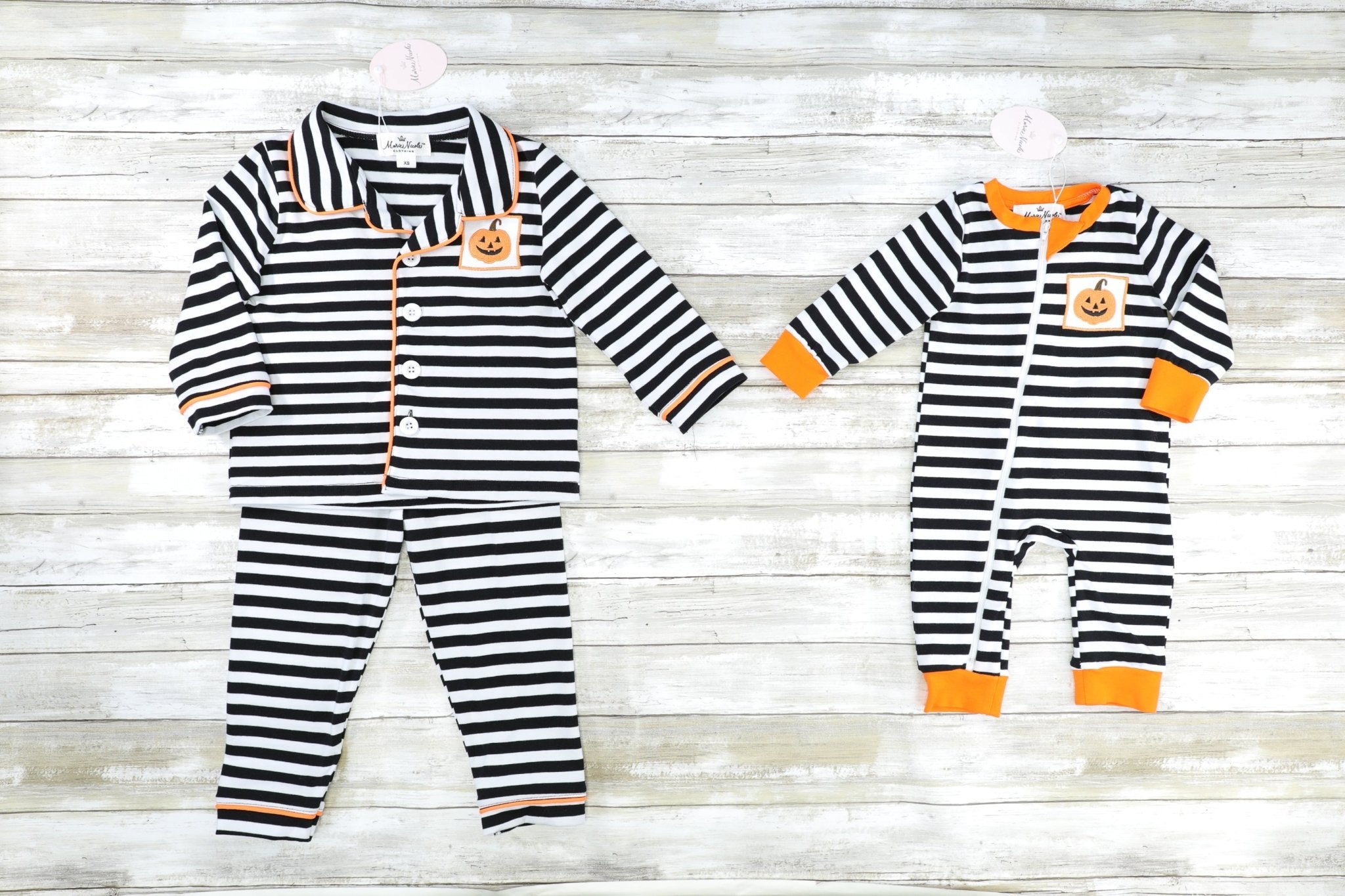 Striped Jack O Lantern Romper Pajamas - Marie Nicole Clothing