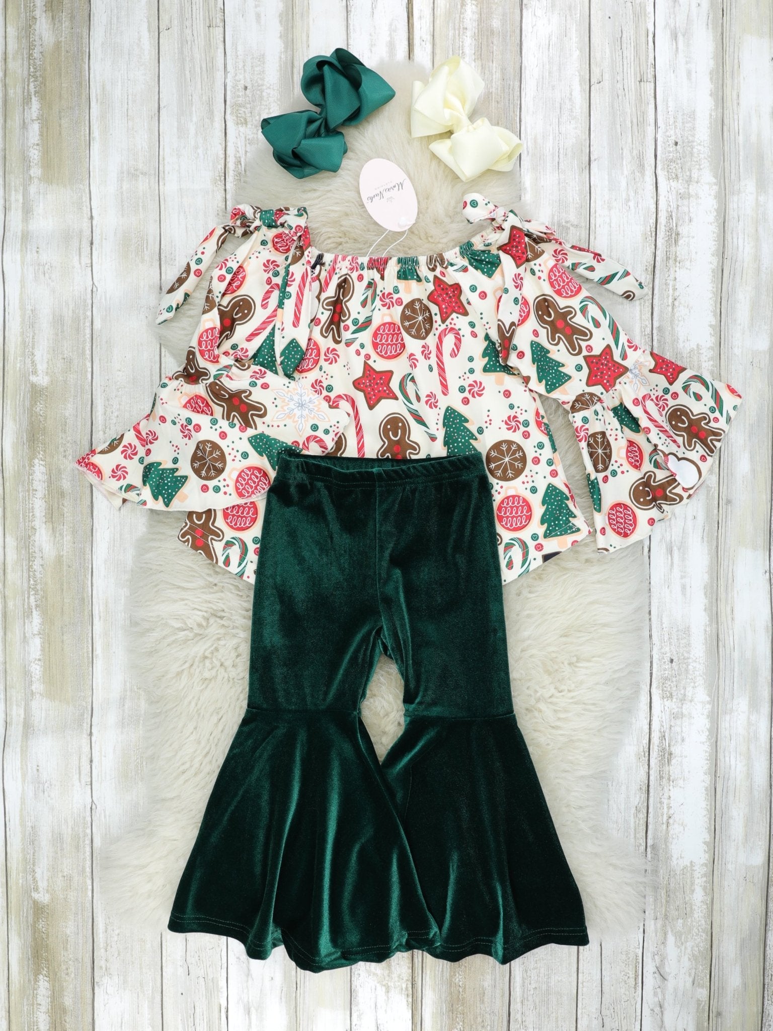 Gingerbread & Candy Cane Velvet Outfit - Marie Nicole Clothing