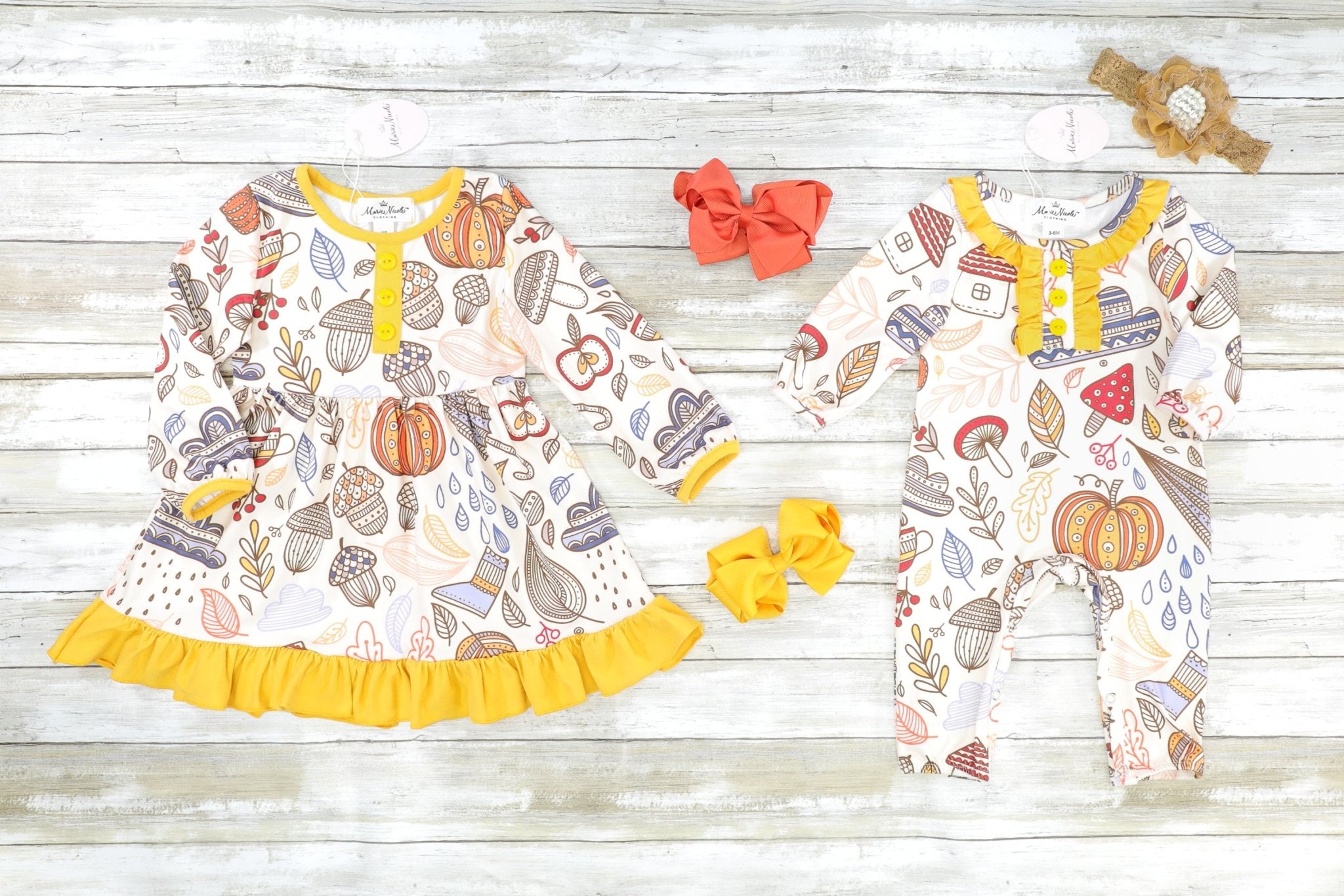 Fall Foliage Ruffle Romper - Marie Nicole Clothing