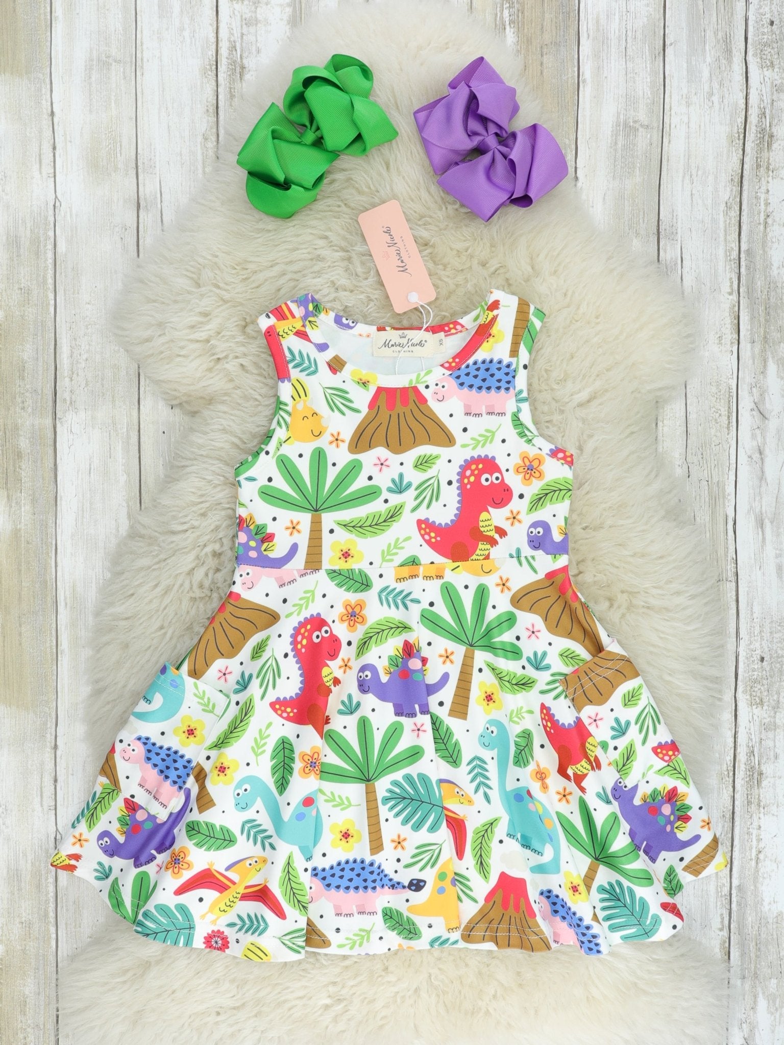 Tropical Dinosaur Tank Swing Dress - Marie Nicole Clothing