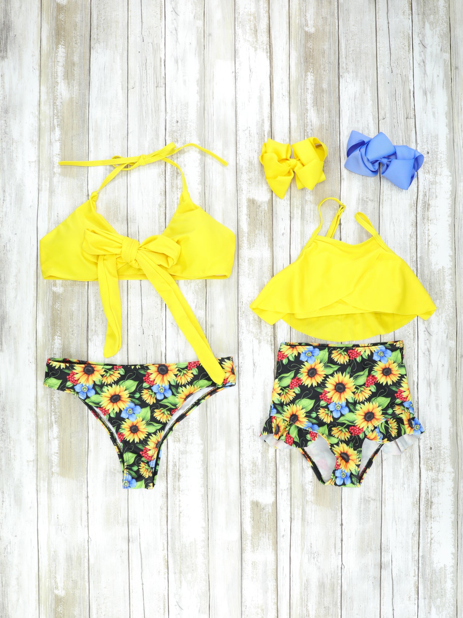 Mom & Me Yellow & Black Sunflower Swimsuit - Marie Nicole Clothing