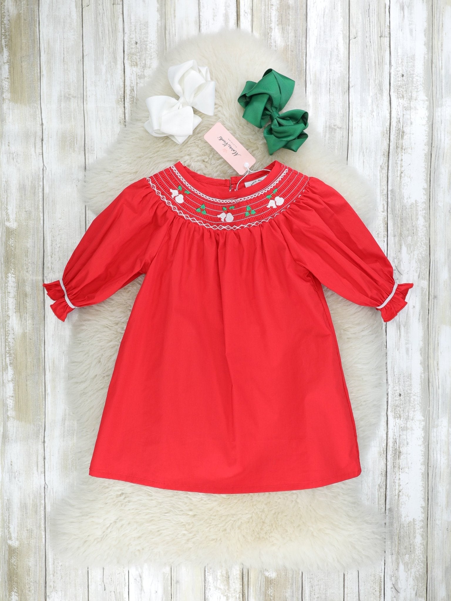 Red Smocked Bell Dress - Marie Nicole Clothing