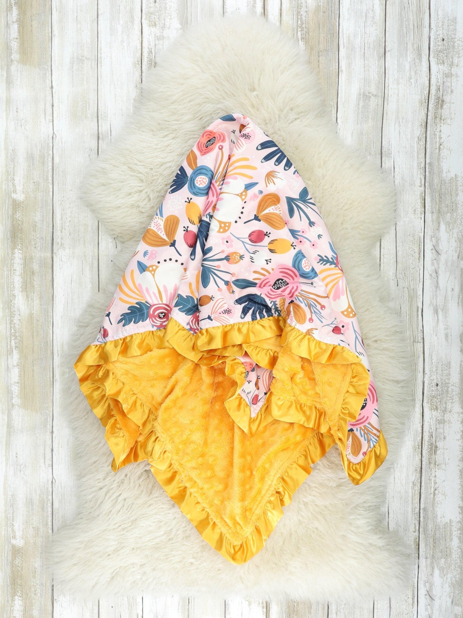 Pink Rose Ruffle Minky Blanket - Marie Nicole Clothing