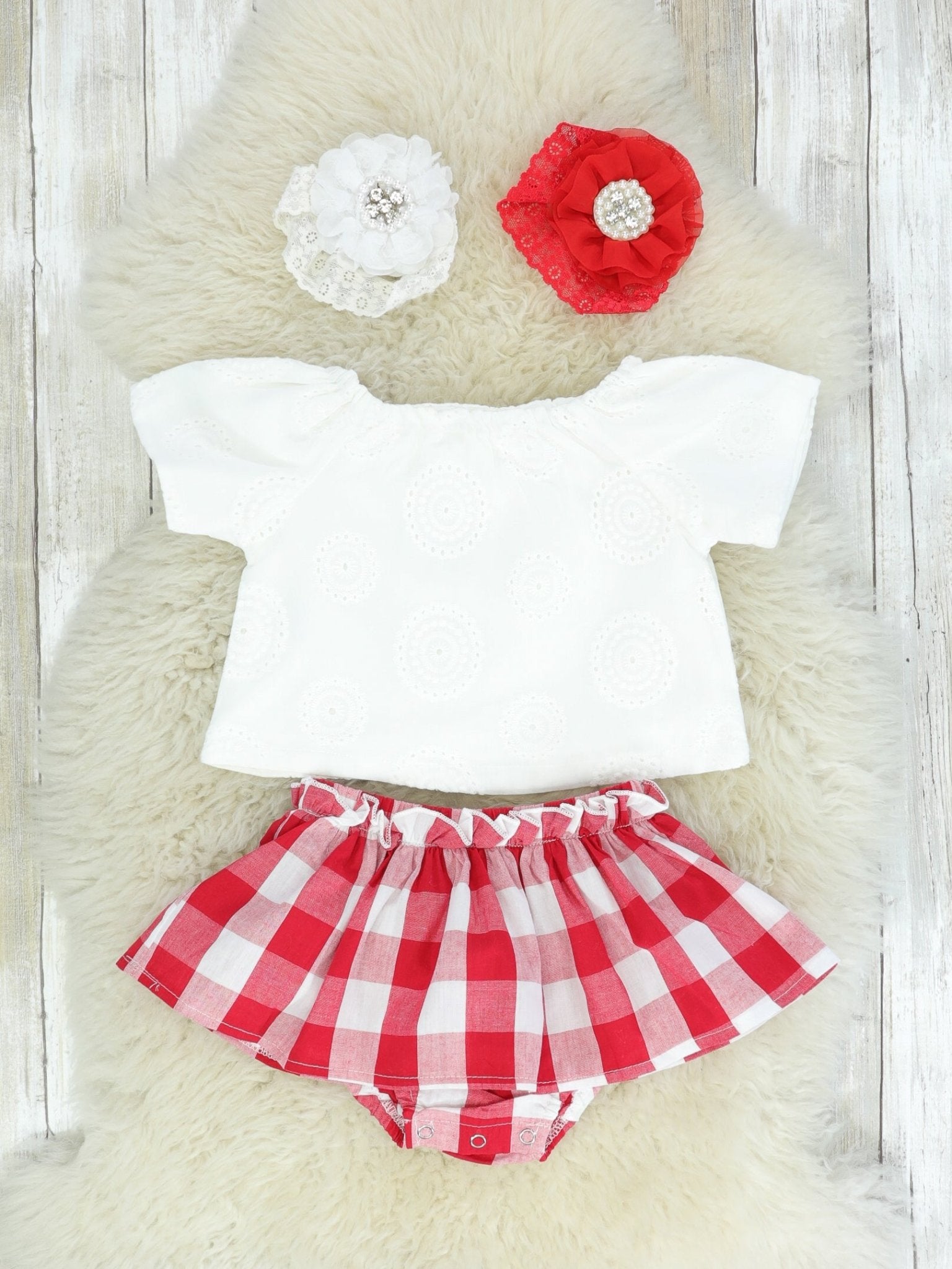 Classic White Shirt & Picnic Plaid Skirt Bloomers - Marie Nicole Clothing