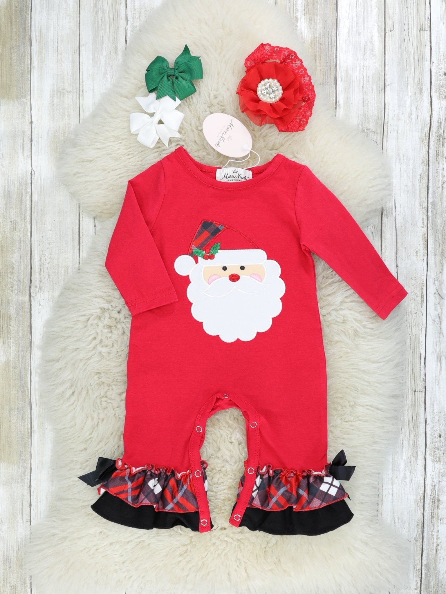Red Santa Ruffle Romper - Marie Nicole Clothing