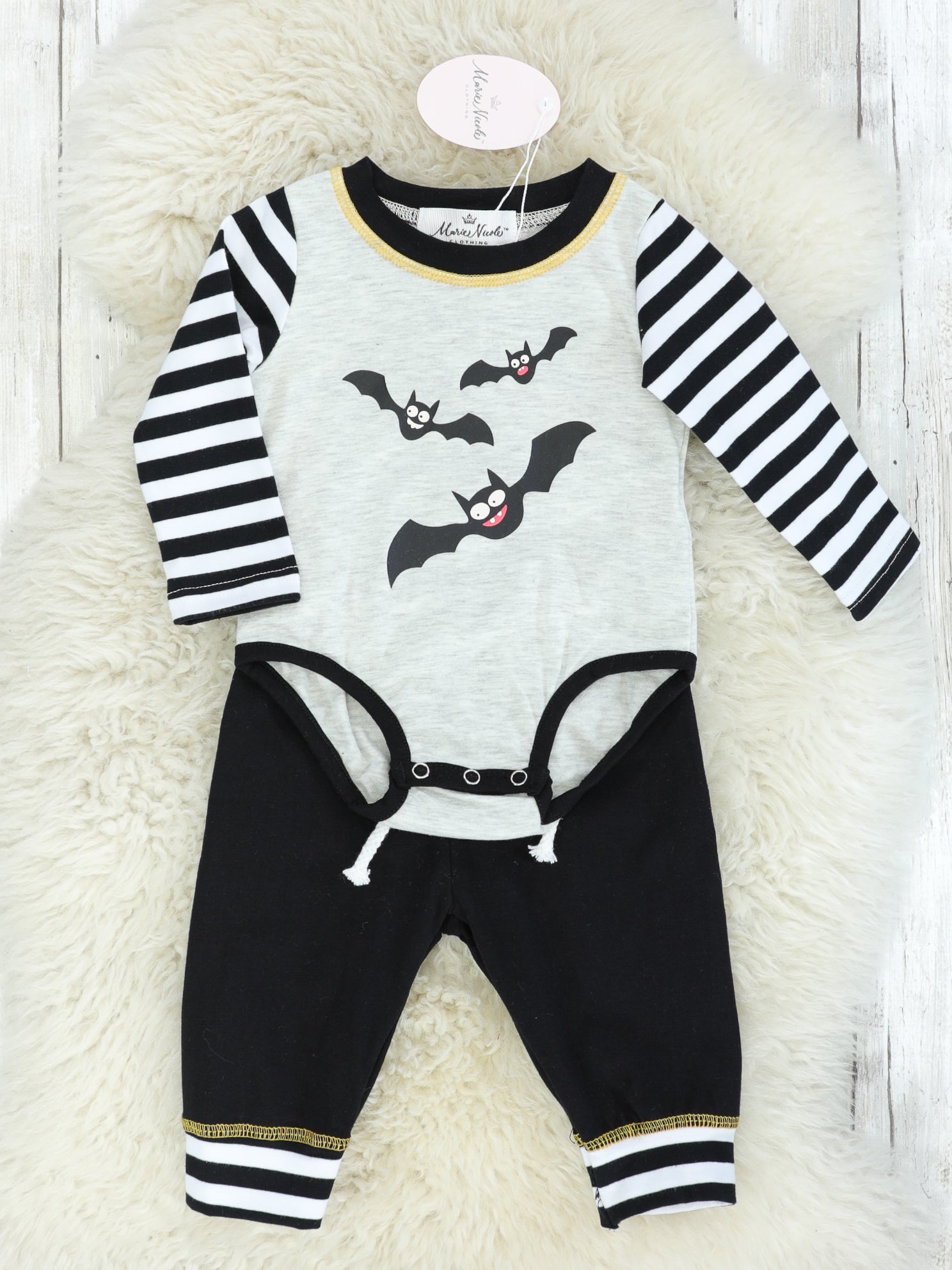 Striped Bats Romper & Jogger Outfit - Marie Nicole Clothing