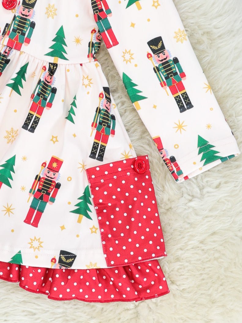 Polka Dot Nutcracker Ruffle Pocket Dress - Marie Nicole Clothing