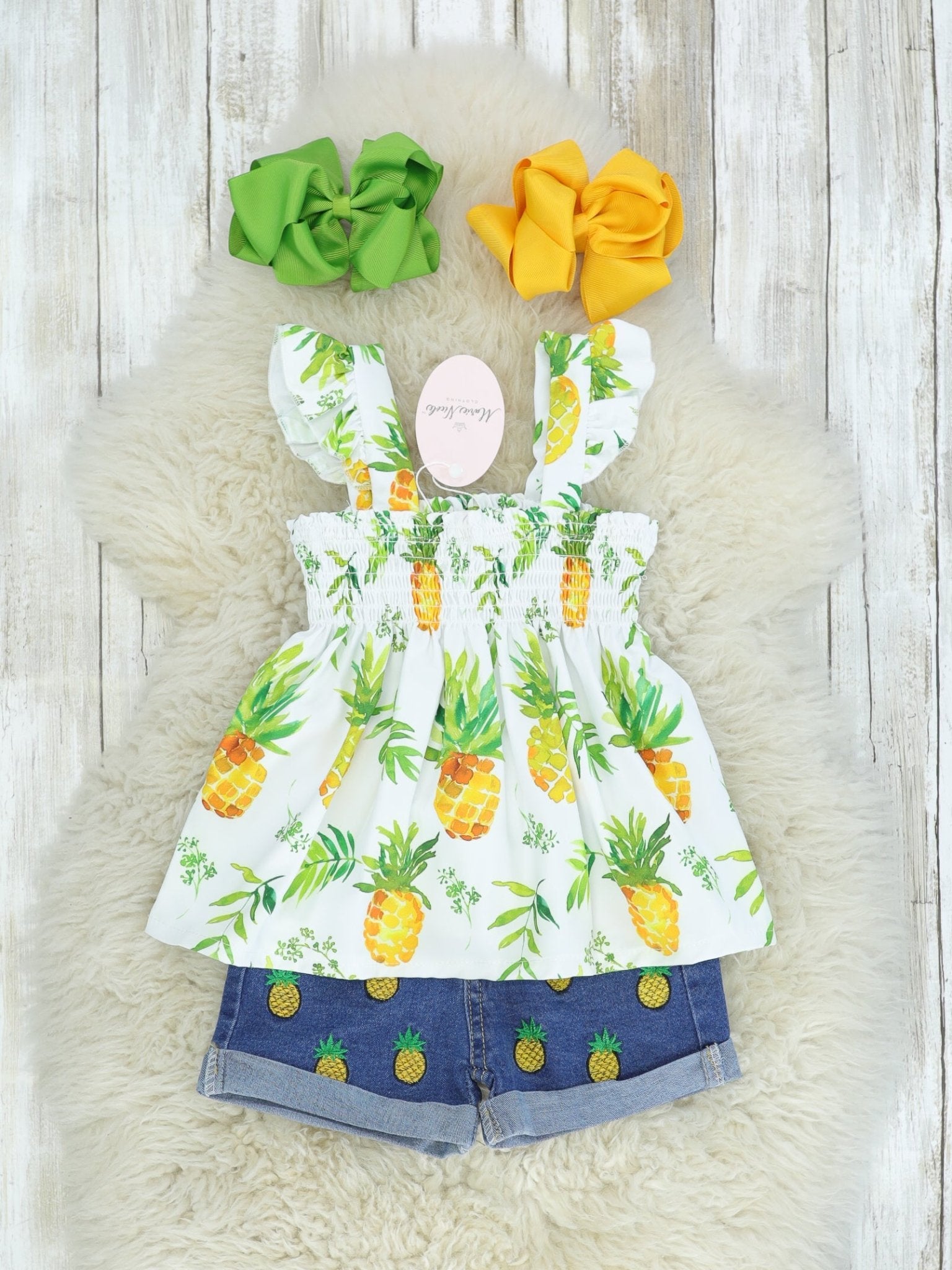 Pineapple Smocked Top & Denim Outfit - Marie Nicole Clothing