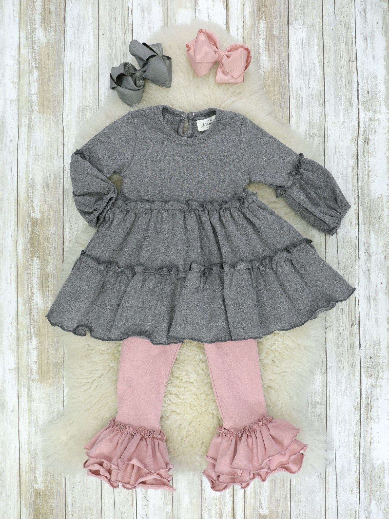 Cotton Ruffle Swing Top - Heather Grey - Marie Nicole Clothing