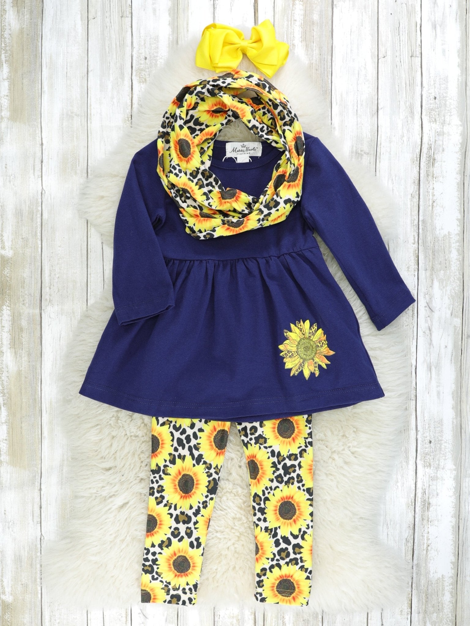 Navy & Leopard Sunflower 3 - Piece Outfit - Marie Nicole Clothing
