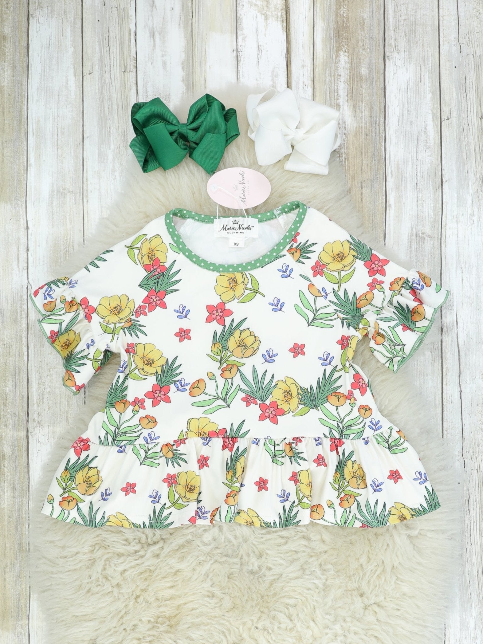 Olive Floral Peplum Top - Marie Nicole Clothing