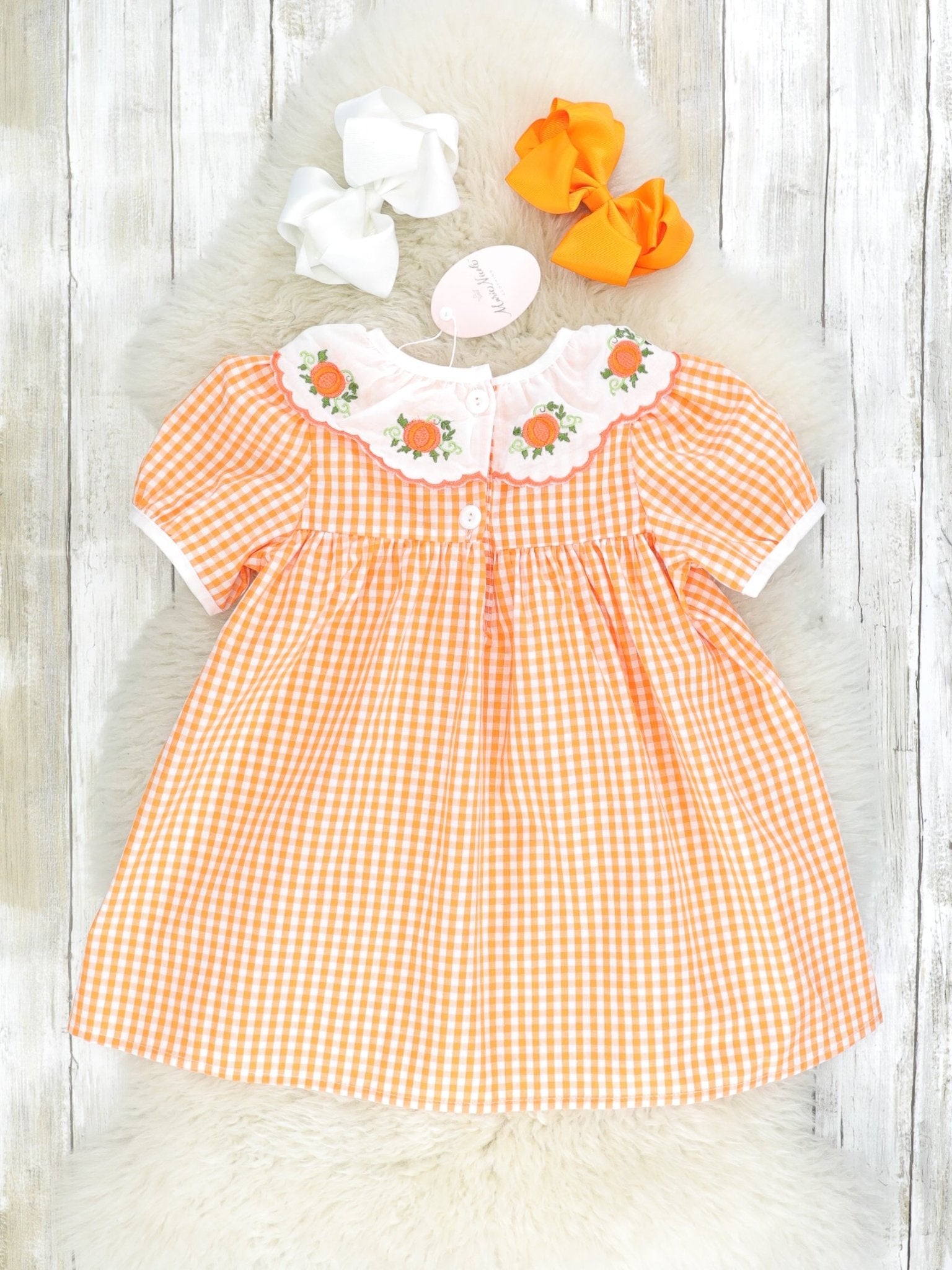 Orange Gingham Pumpkin Dress - Marie Nicole Clothing