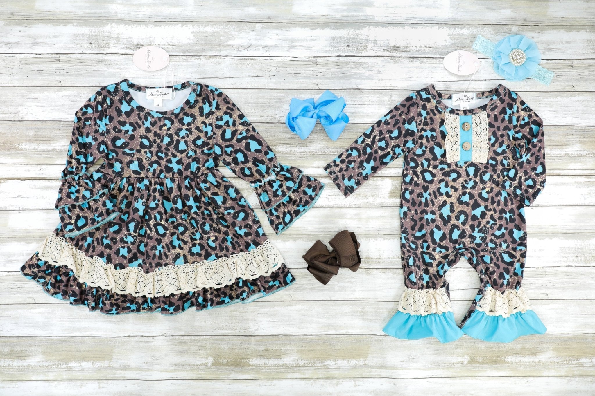 Bright Blue Leopard Ruffle Dress - Marie Nicole Clothing