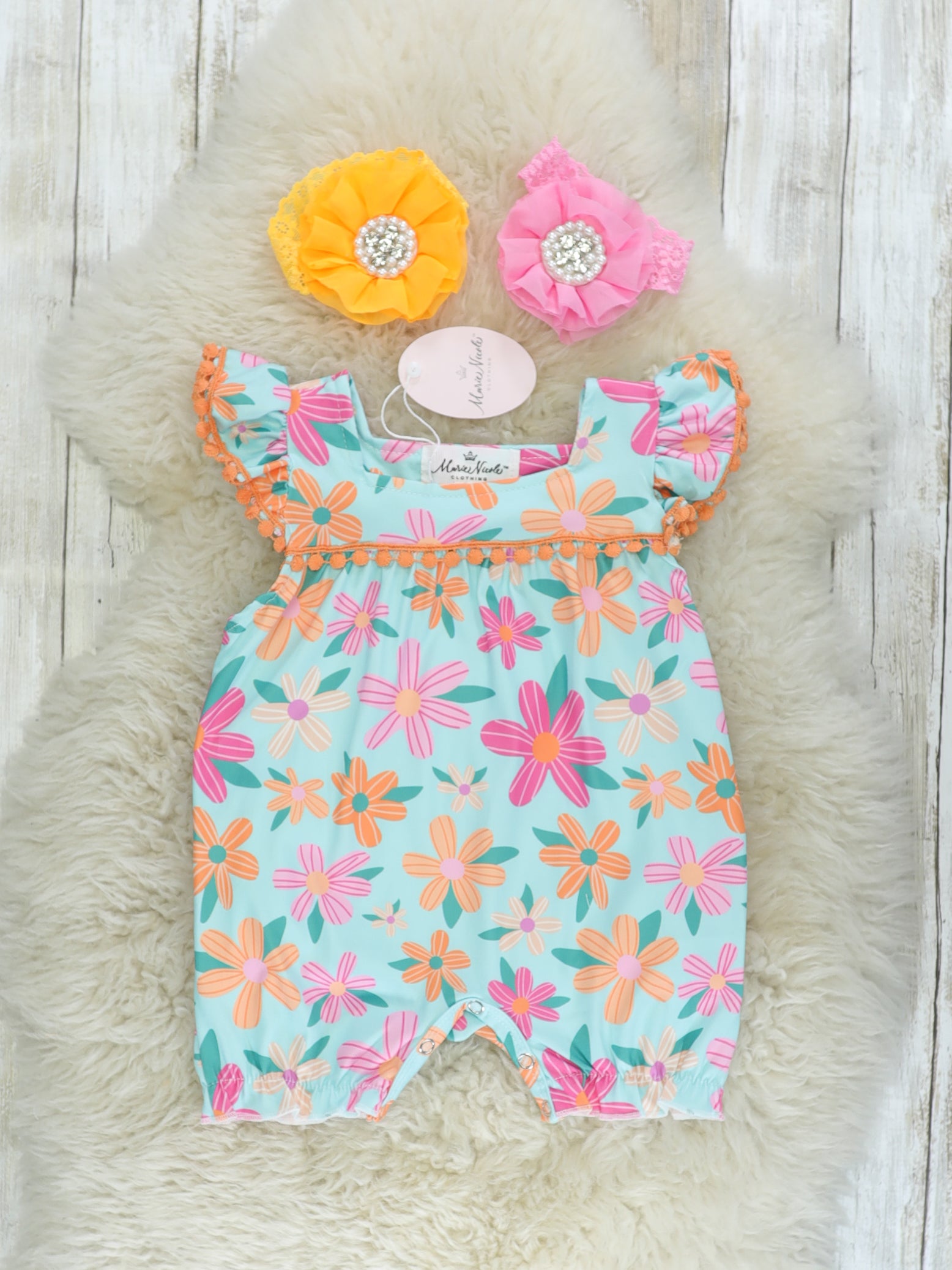 Orange & Pink Floral Romper - Marie Nicole Clothing