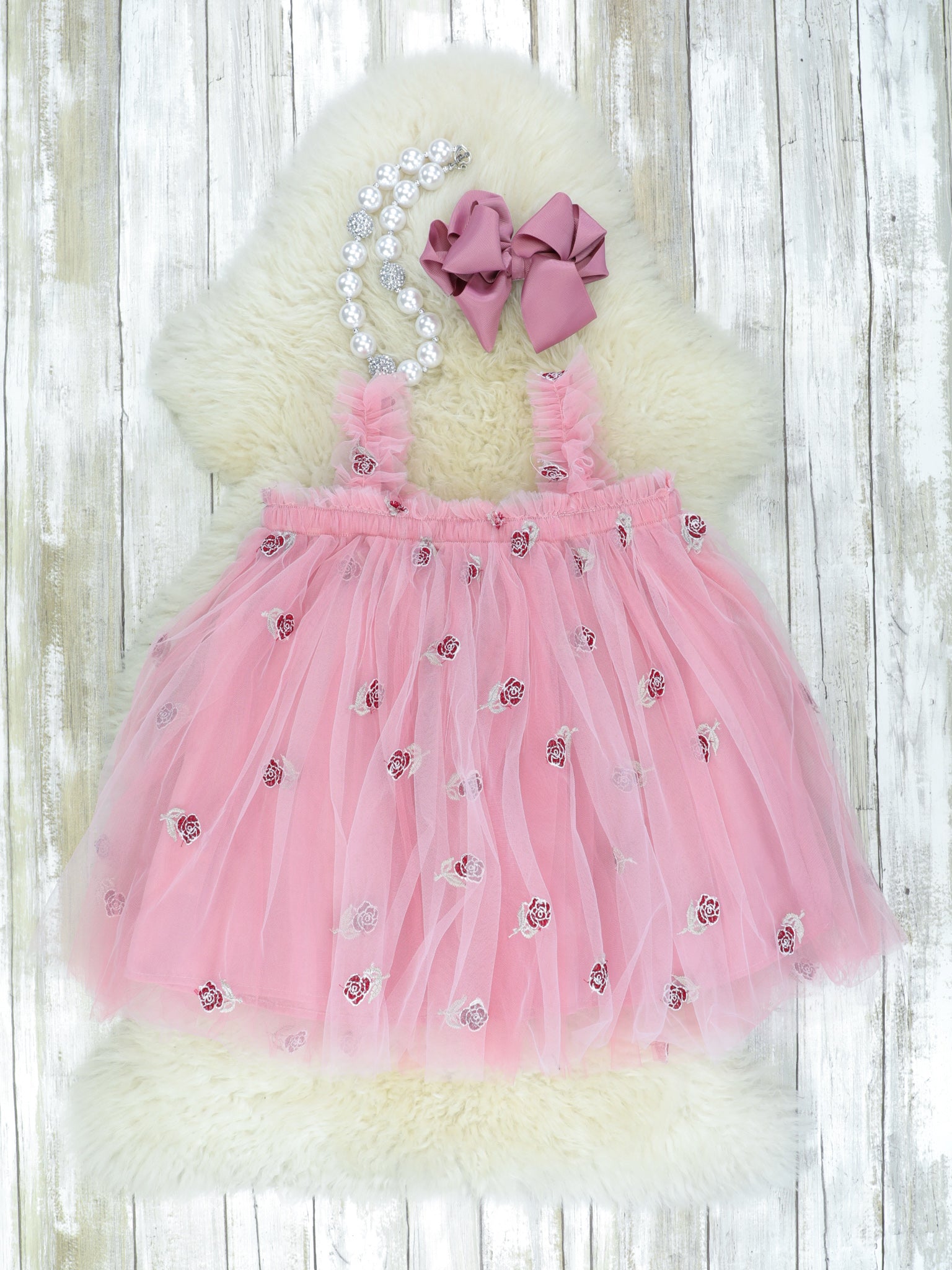 Mauve Rose Sheer Tulle Dress - Marie Nicole Clothing