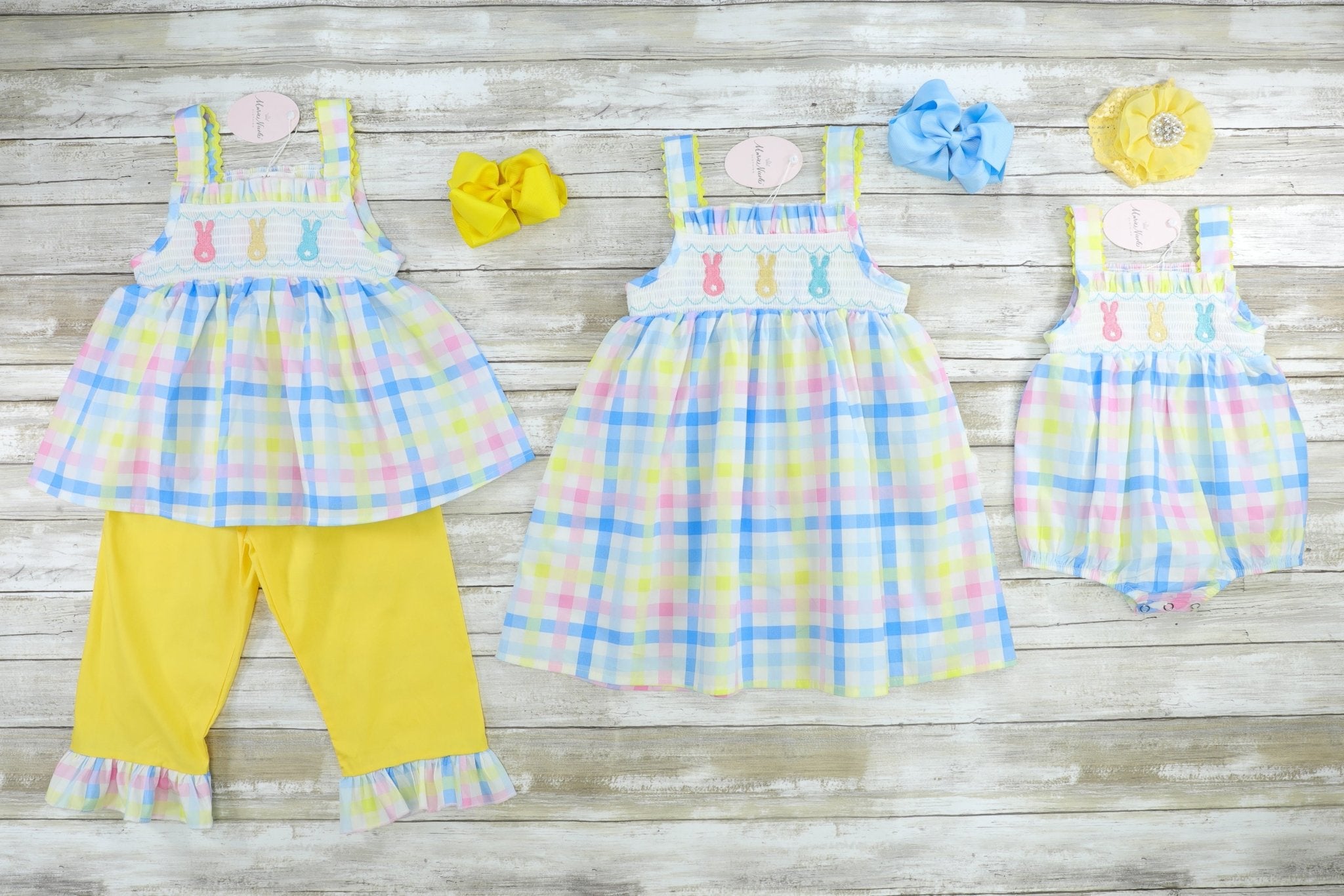 Easter Bunny Pastel Smocked Bubble Romper - Marie Nicole Clothing