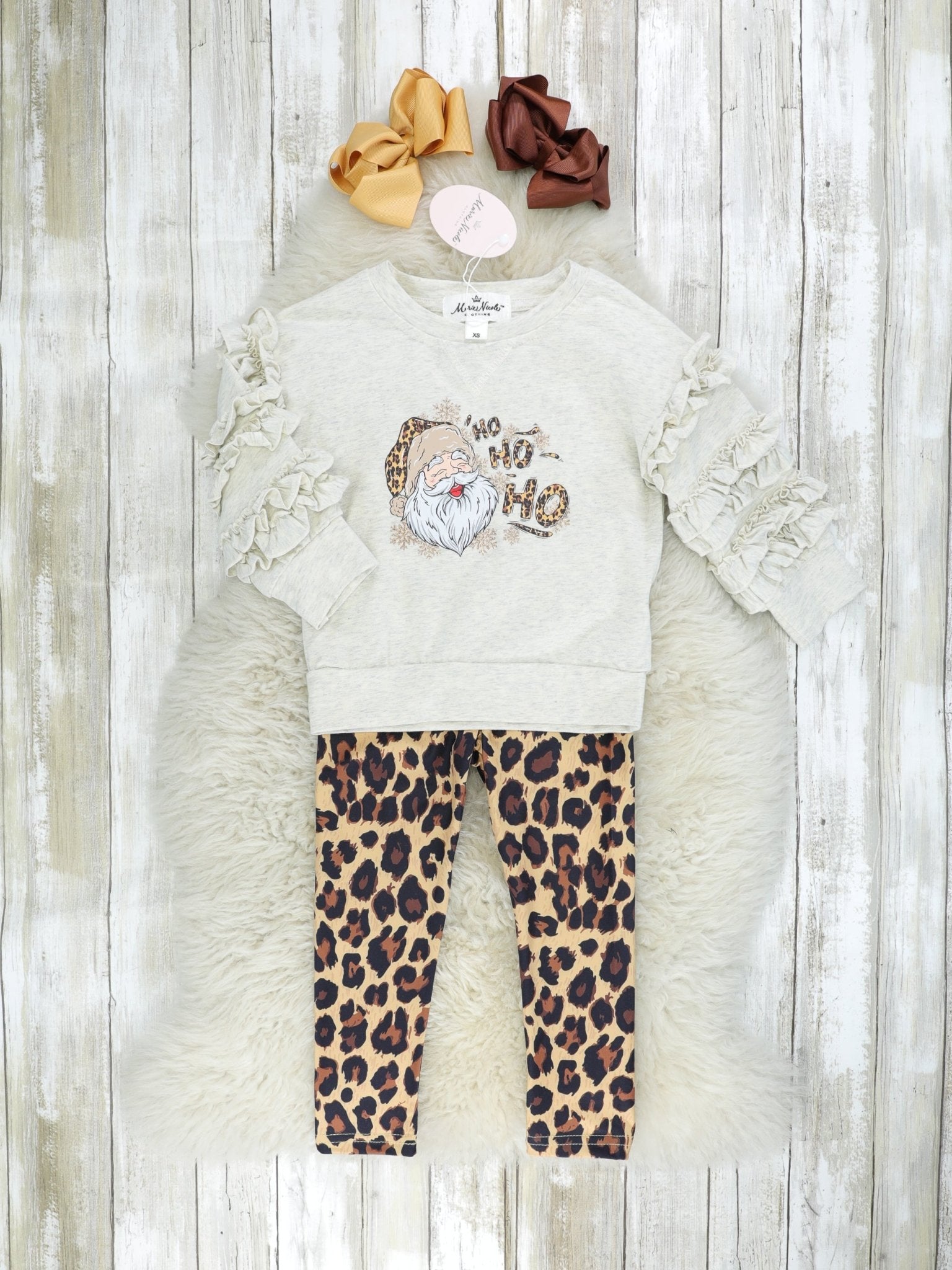 Leopard Santa Ruffle Outfit - Marie Nicole Clothing