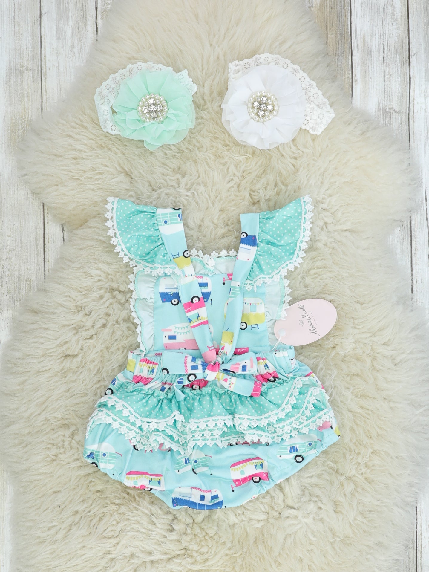Blue Camper Ruffle Bubble Romper - Marie Nicole Clothing