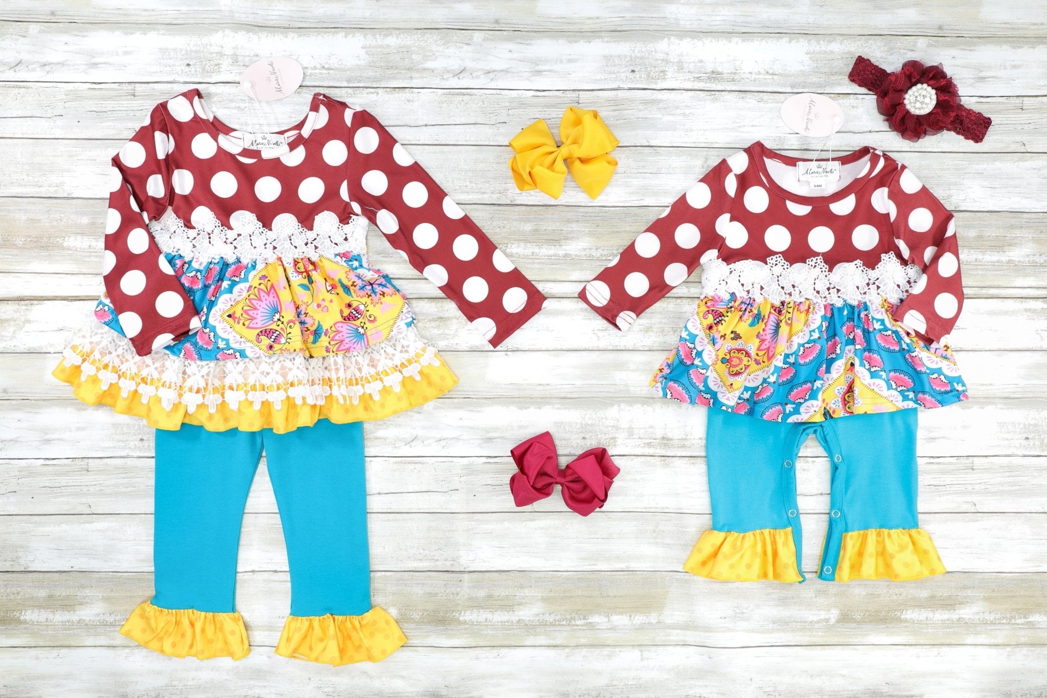 Vintage Floral & Doily Lace Ruffle Outfit - Marie Nicole Clothing