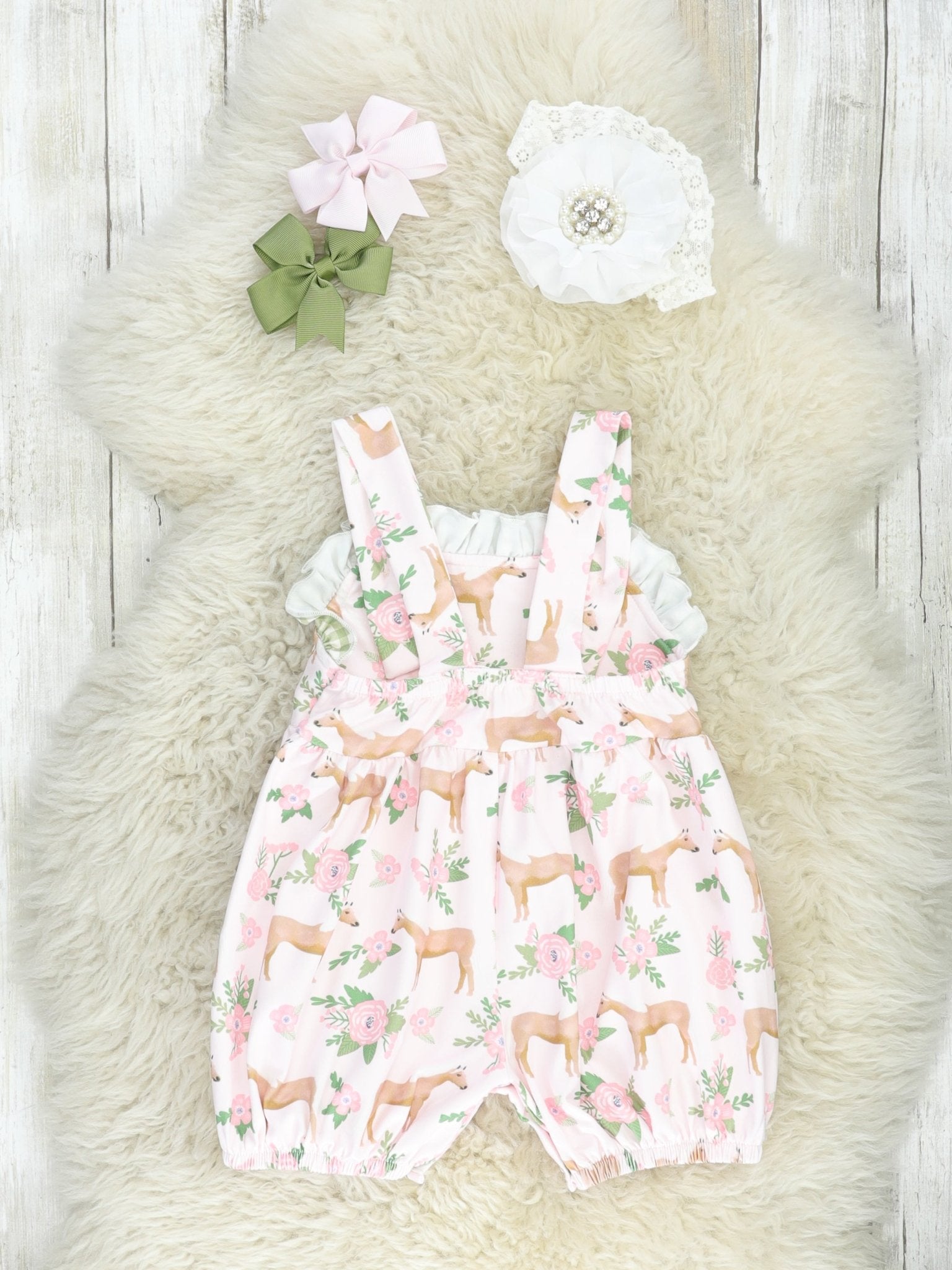 Sage Floral Horse Romper - Marie Nicole Clothing