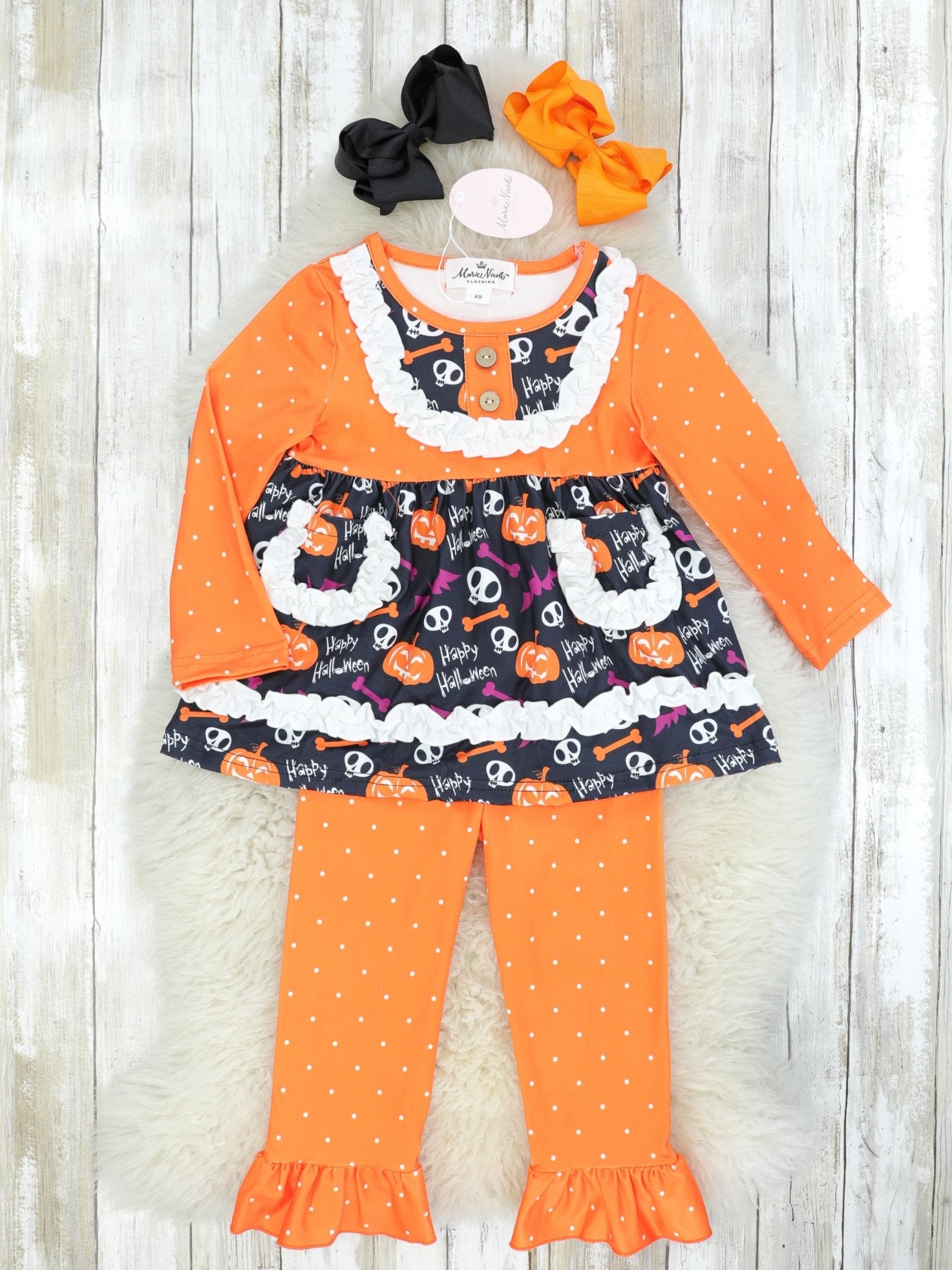 Pumpkins & Skulls Orange Ruffle Outfit - Marie Nicole Clothing