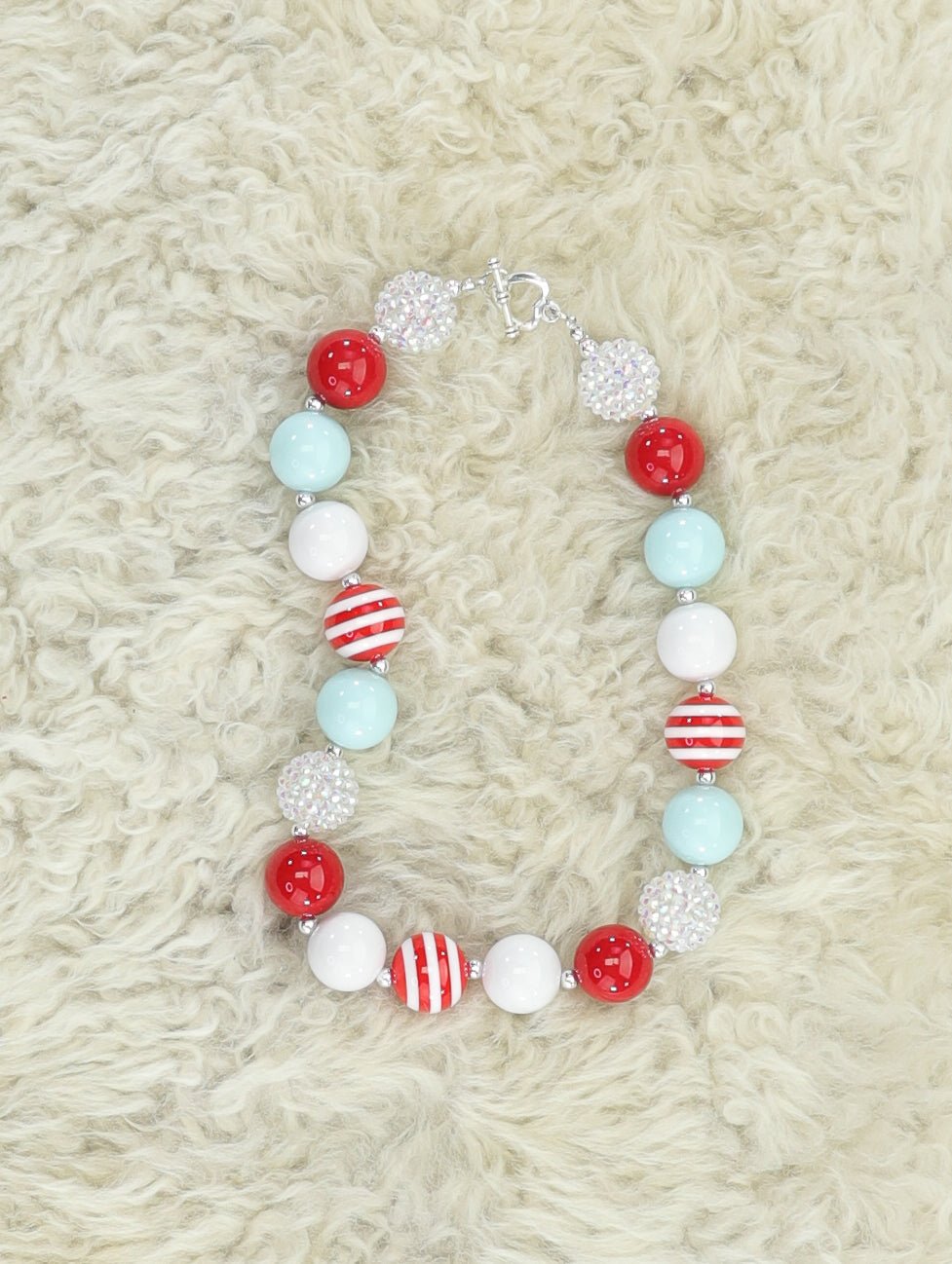 Mint & Red Stripe Bubblegum Necklace - Marie Nicole Clothing