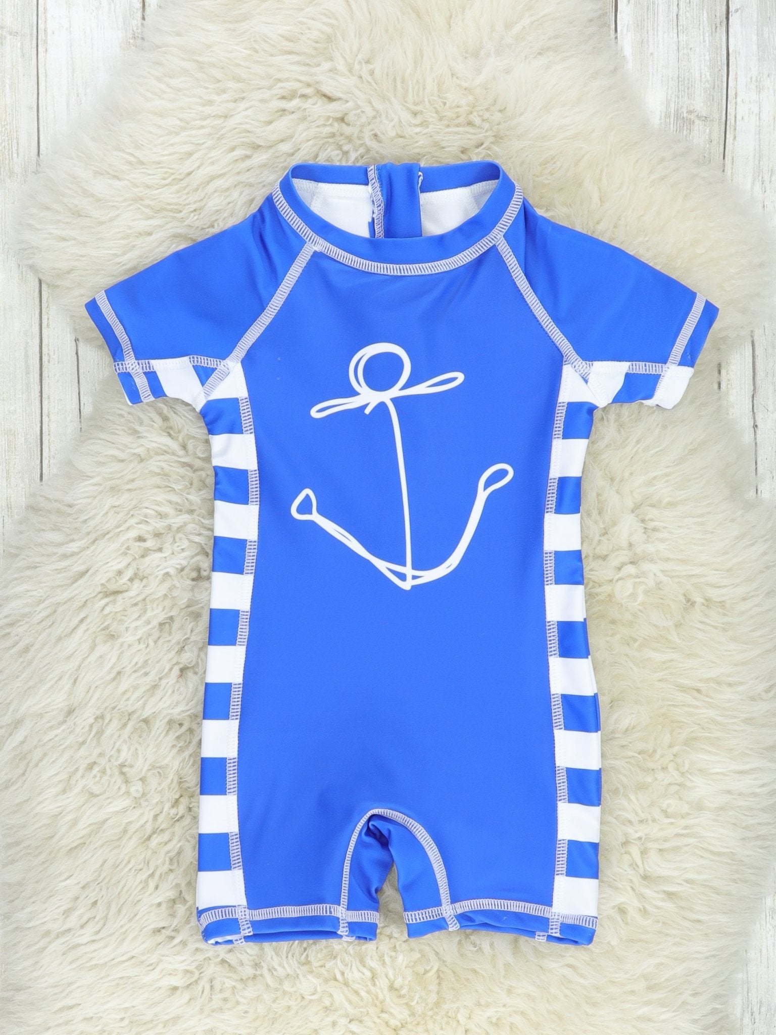 Blue Striped Anchor Rash Guard Swimsuit - Marie Nicole Clothing