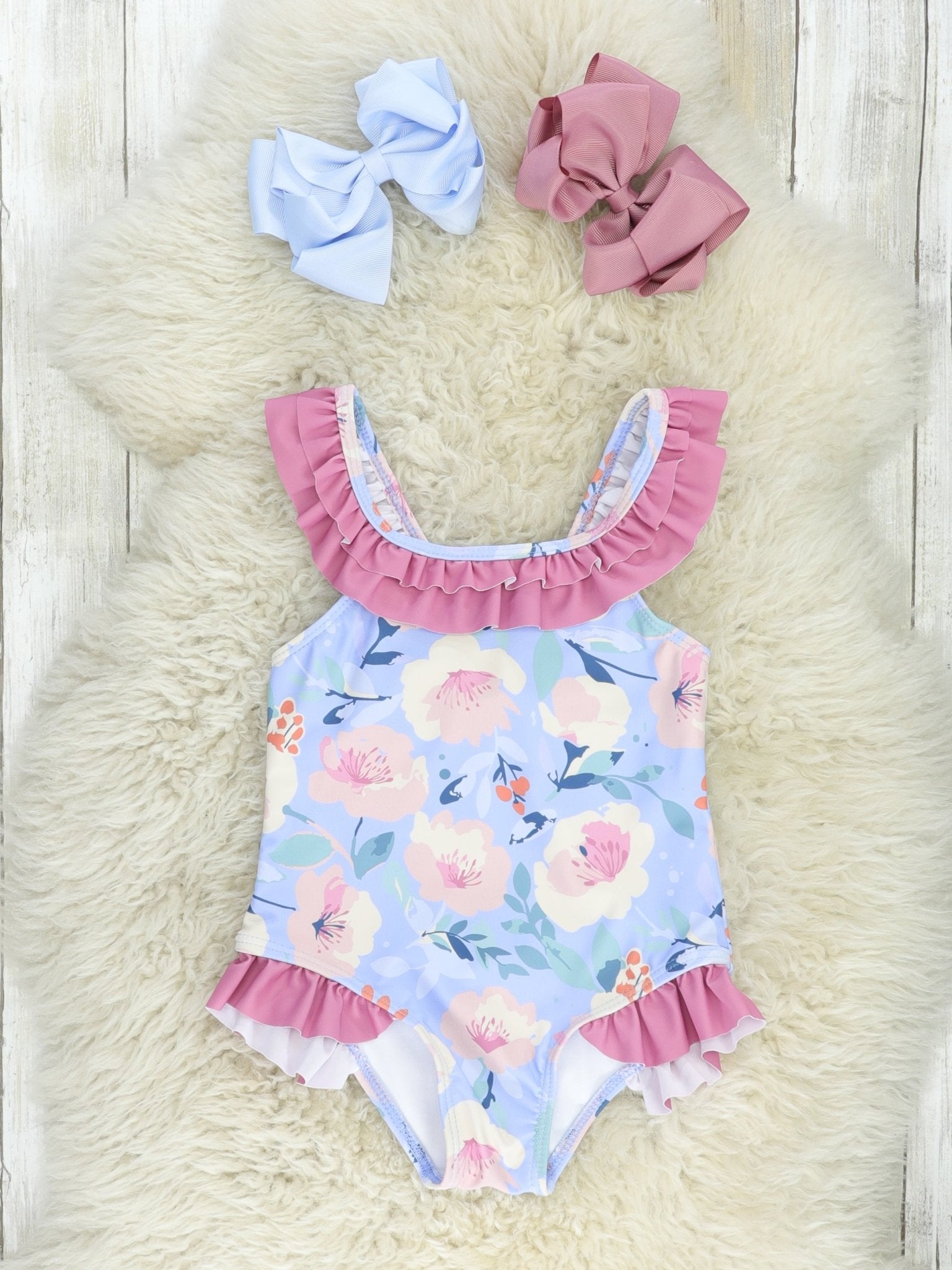 Purple Floral Ruffle One - Piece Swimsuit - Marie Nicole Clothing