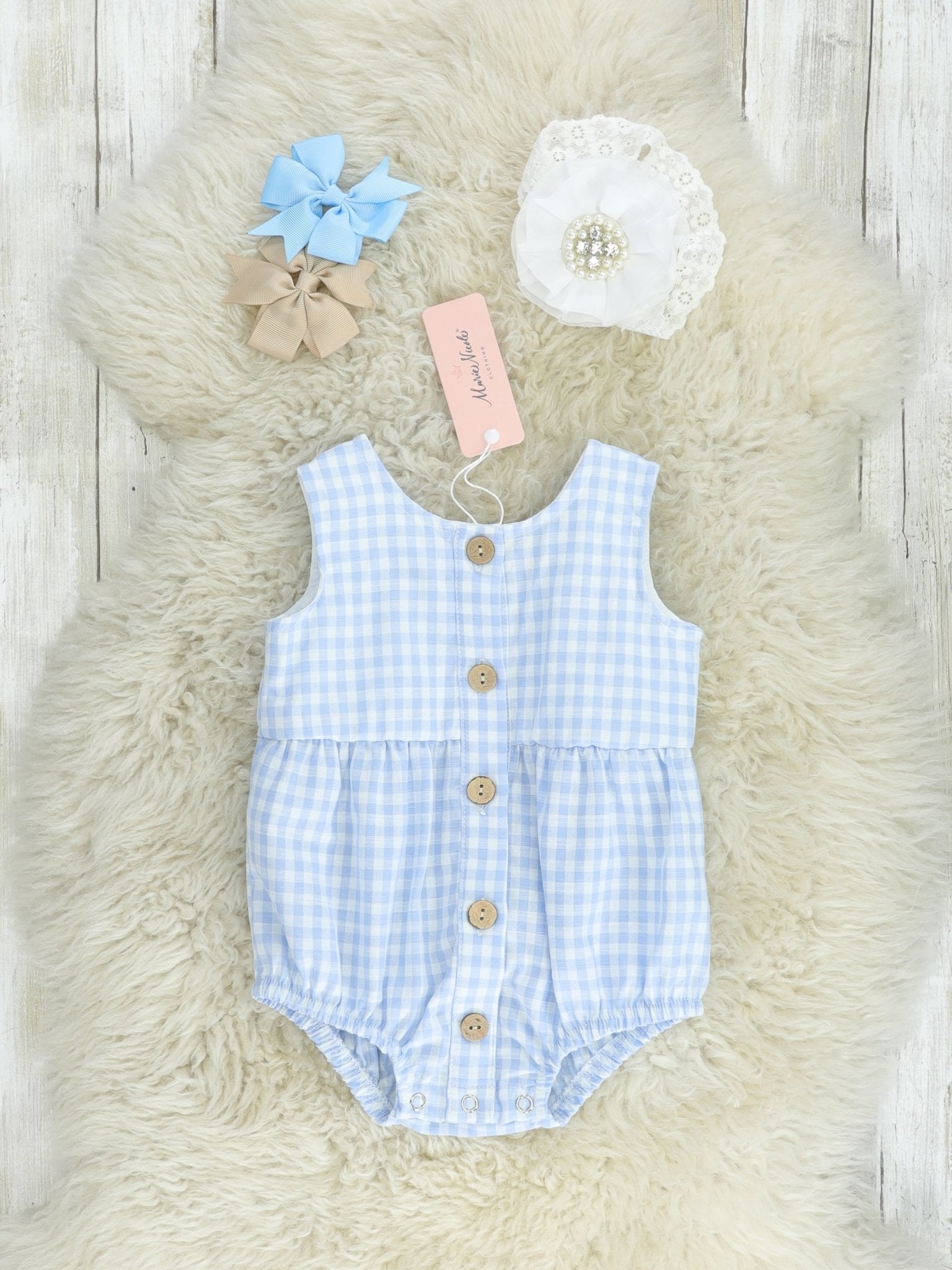 Mom & Me Blue Gingham Button Dress & Romper - Marie Nicole Clothing