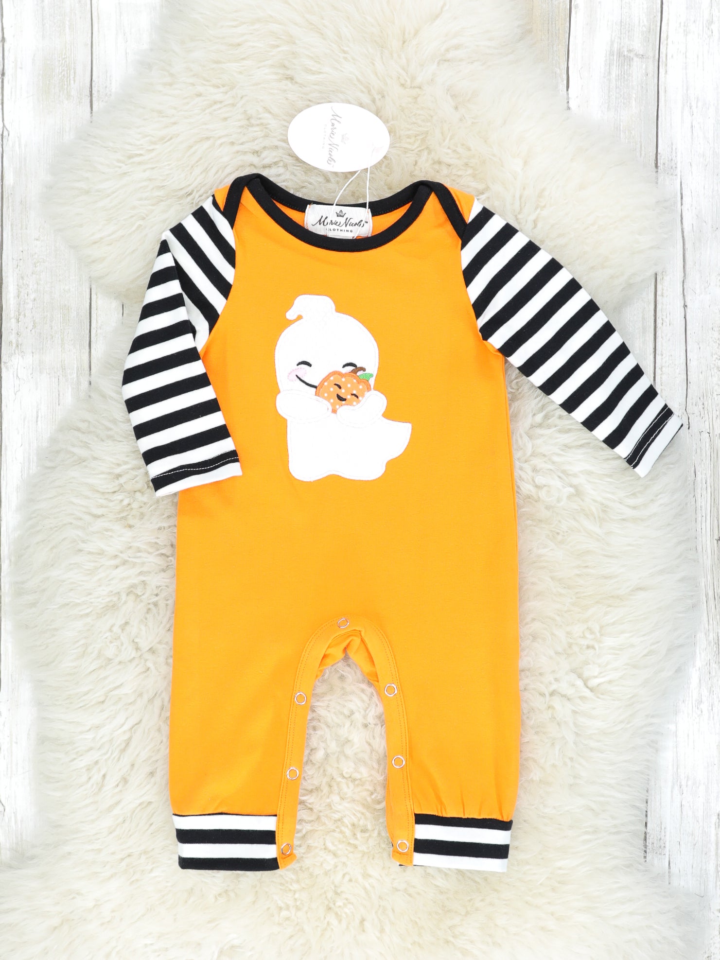 Striped Raglan Cuddle Ghost Romper - Marie Nicole Clothing