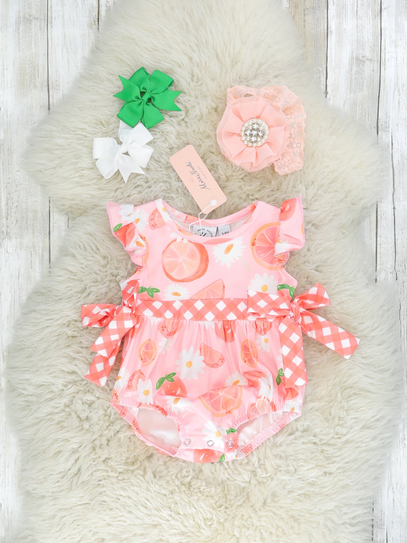 Grapefruit & Daisy Ruffle Bubble Romper - Marie Nicole Clothing