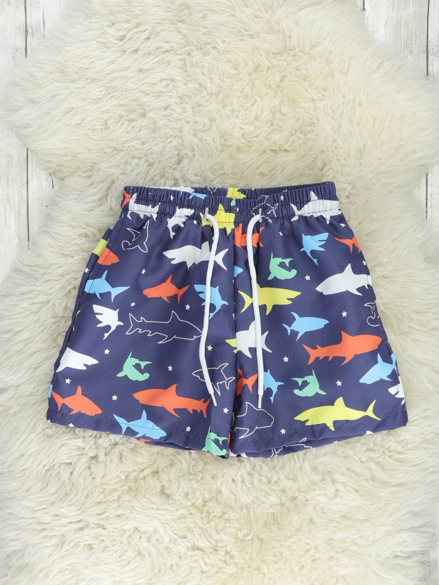 Deep Navy Shark Swim Trunks - Marie Nicole Clothing