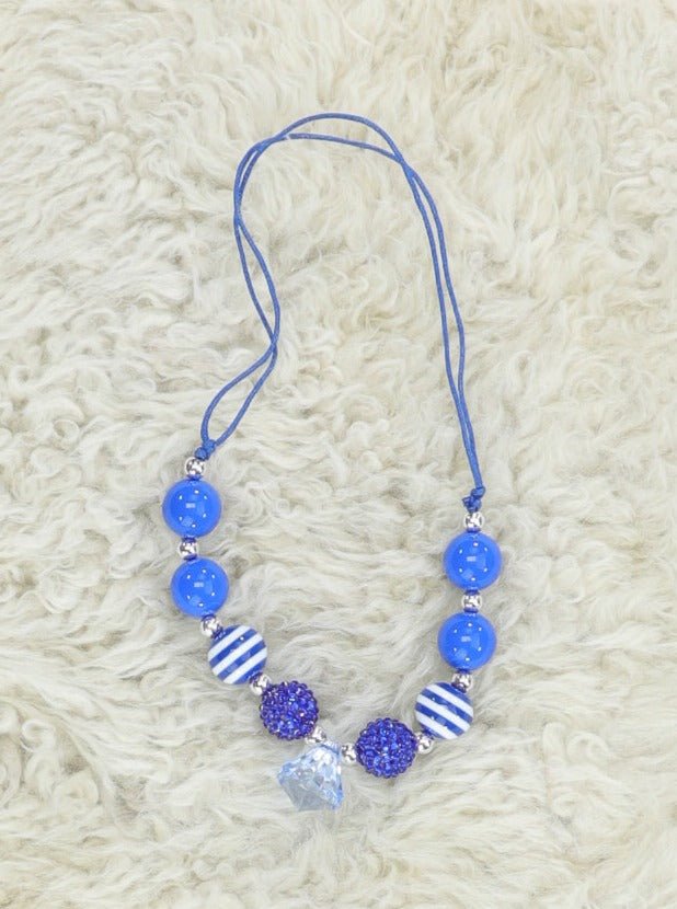 Blue Striped Diamond Adjustable Bubblegum Necklace - Marie Nicole Clothing