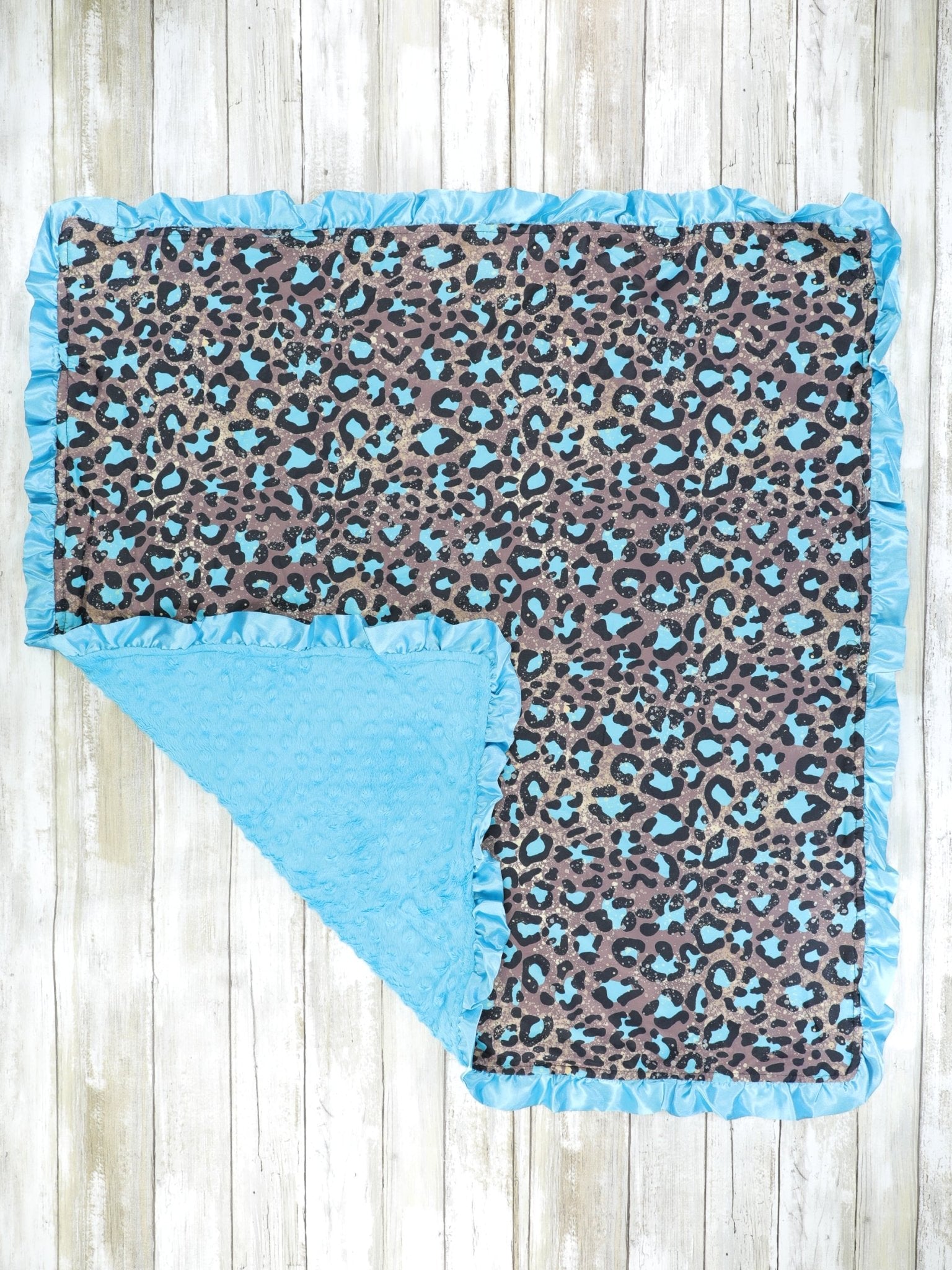 Bright Blue Leopard Minky Blanket - Marie Nicole Clothing
