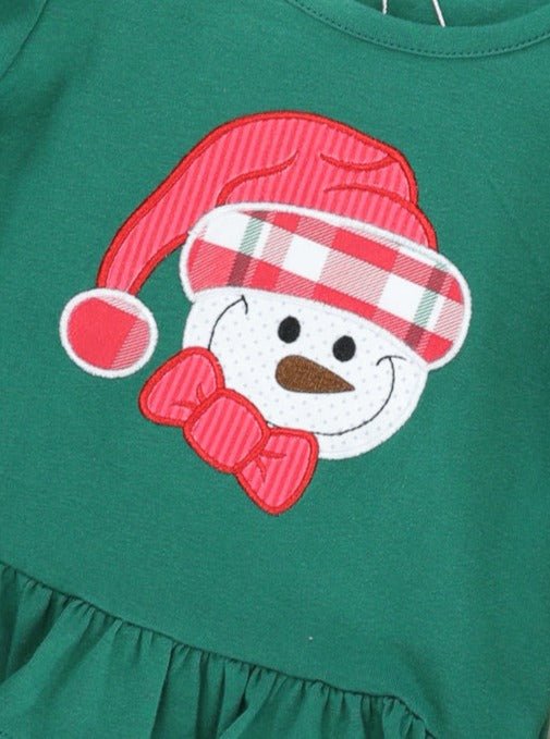 Green Snowman Ruffle Top & Plaid Bell Bottoms Outfit - Marie Nicole Clothing