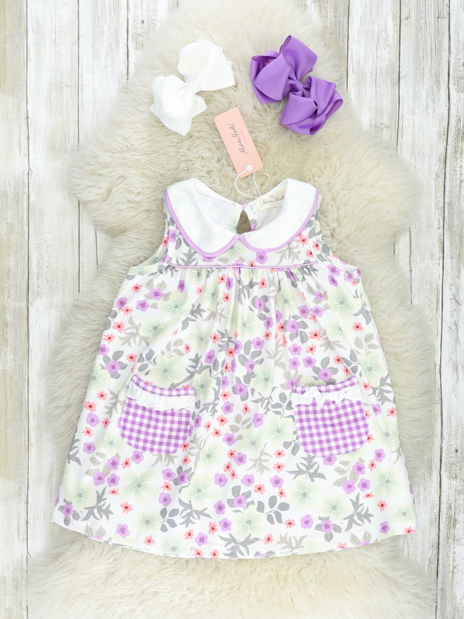 Lavender Floral Vintage Pocket Dress - Marie Nicole Clothing