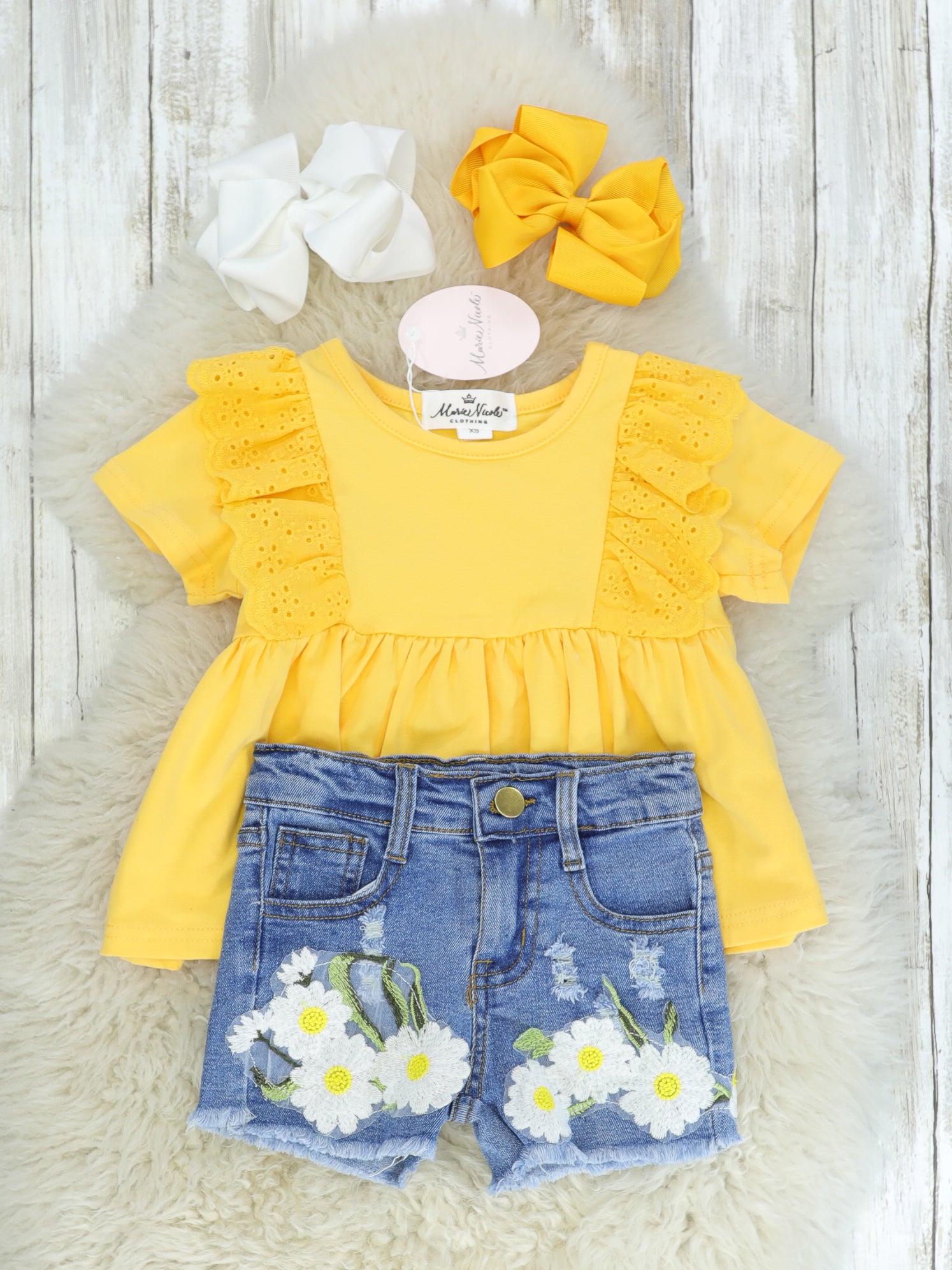Yellow Peplum Top & Daisy Denim Outfit - Marie Nicole Clothing