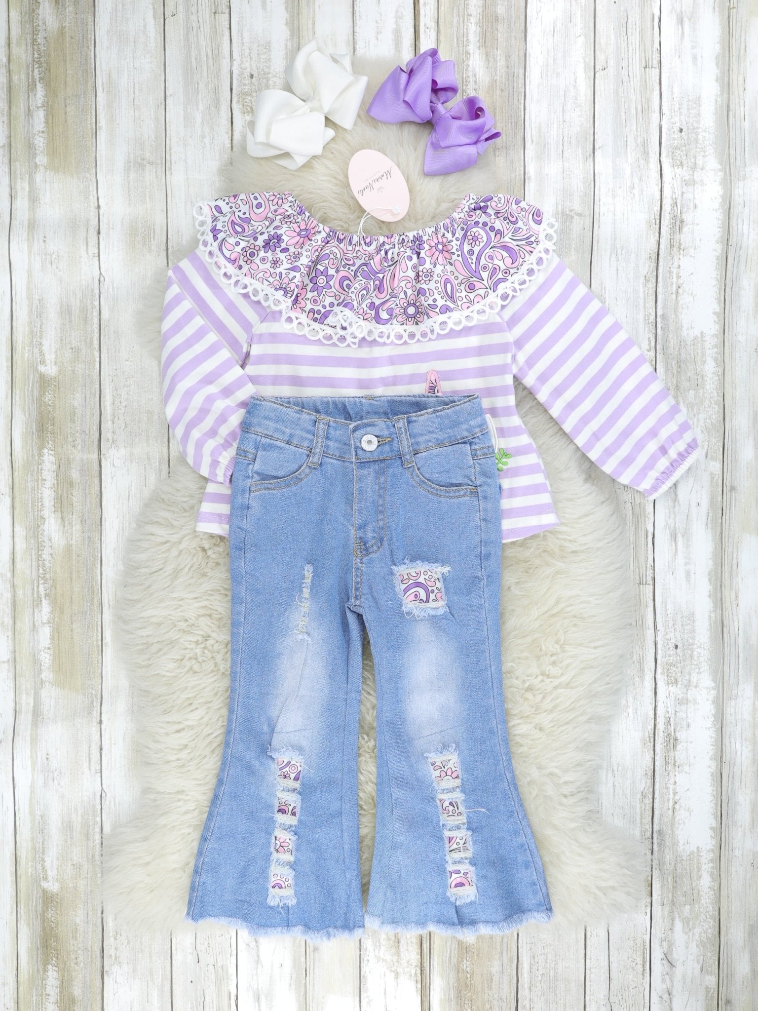 Lavender Paisley Unicorn Denim Outfit - Marie Nicole Clothing