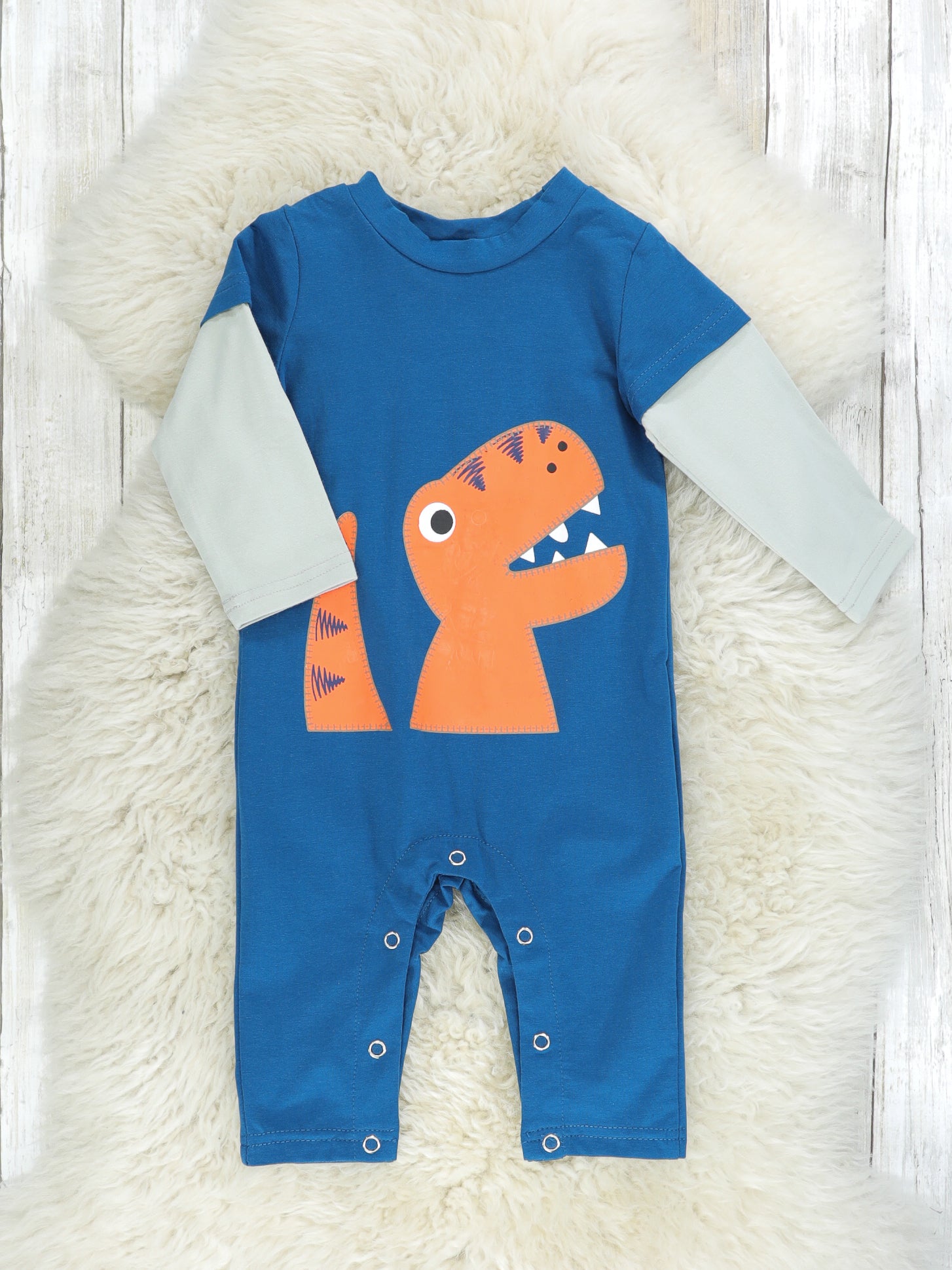 Navy & Orange T - Rex Layered Romper - Marie Nicole Clothing