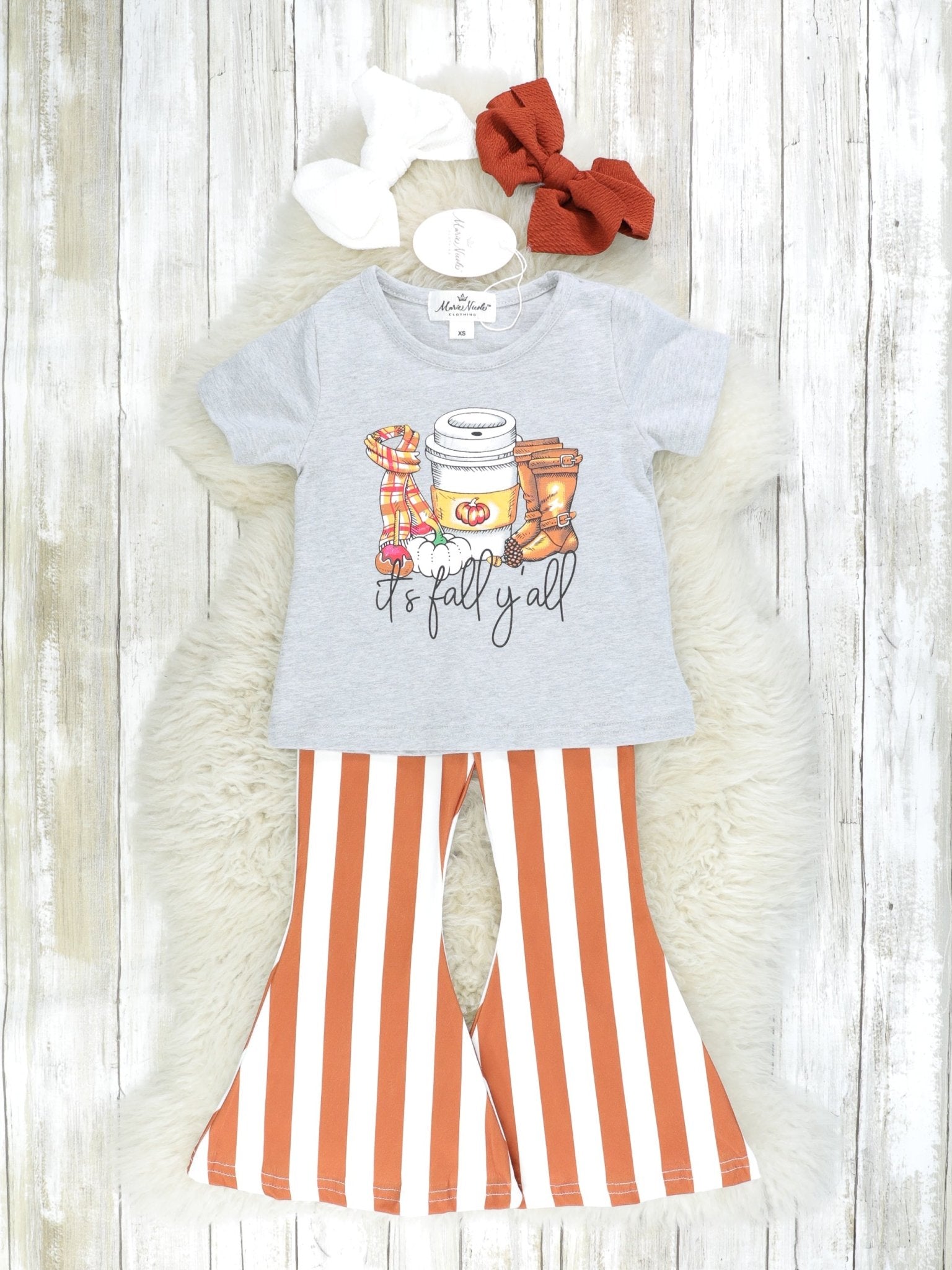 Fall Y'all Basics & Striped Bell Bottoms Outfit - Marie Nicole Clothing