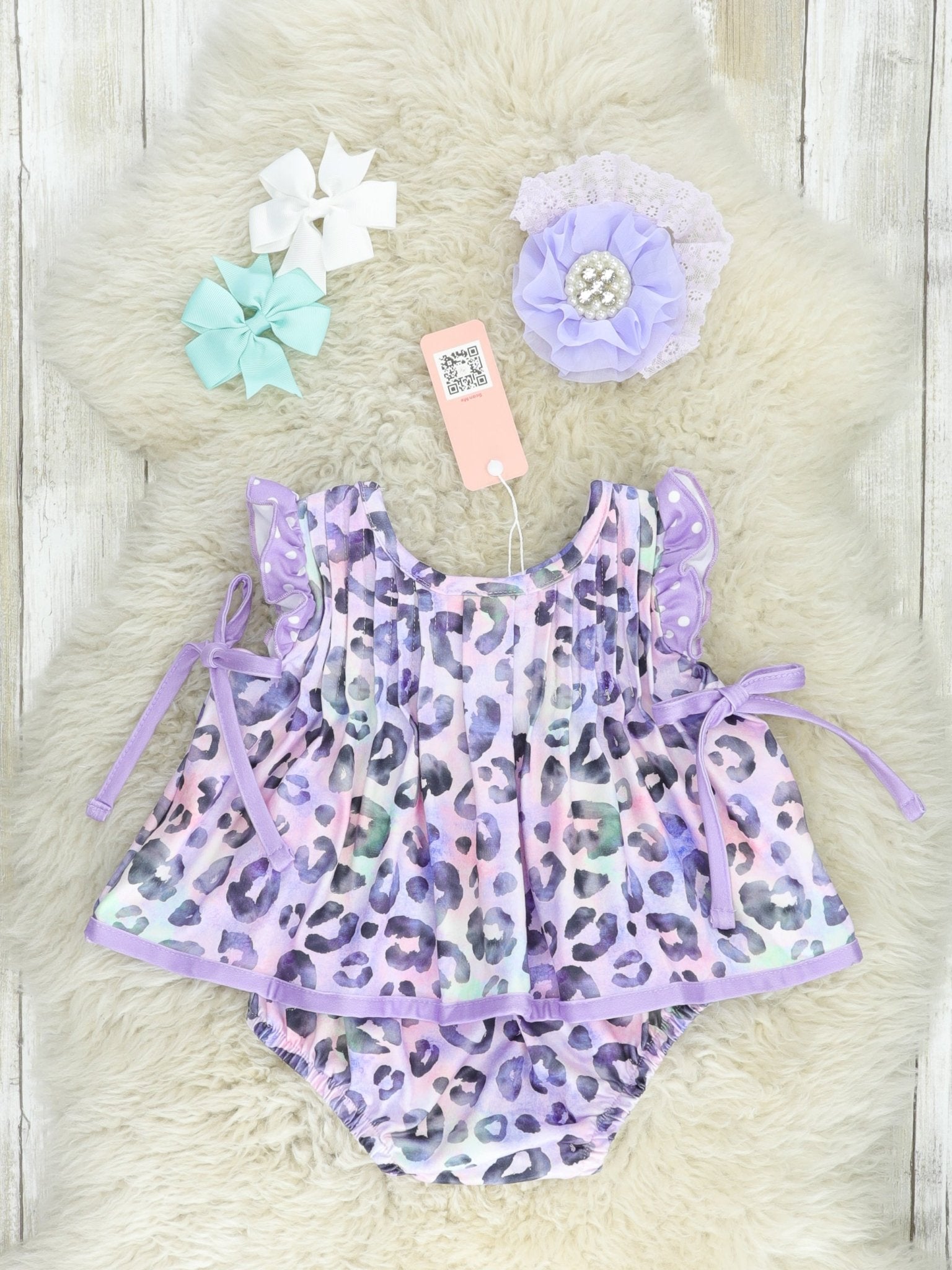 Purple Leopard Flutter Sleeve Bloomers Outfit - Marie Nicole Clothing
