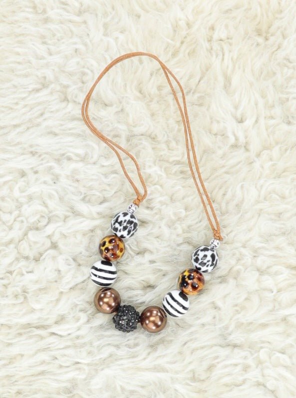 Animal Print Adjustable Bubblegum Necklace - Marie Nicole Clothing