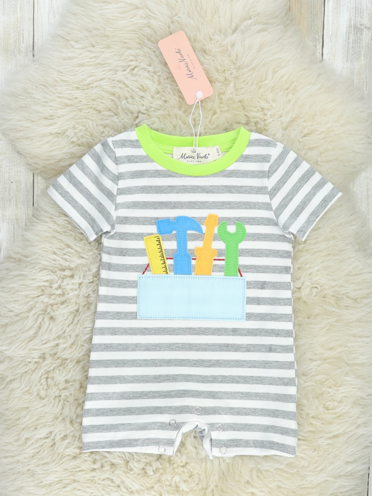 Striped Tool Box Romper - Marie Nicole Clothing