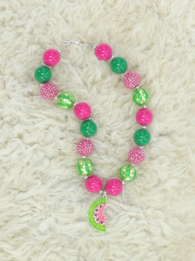 Pink & Green Watermelon Bubblegum Necklace - Marie Nicole Clothing