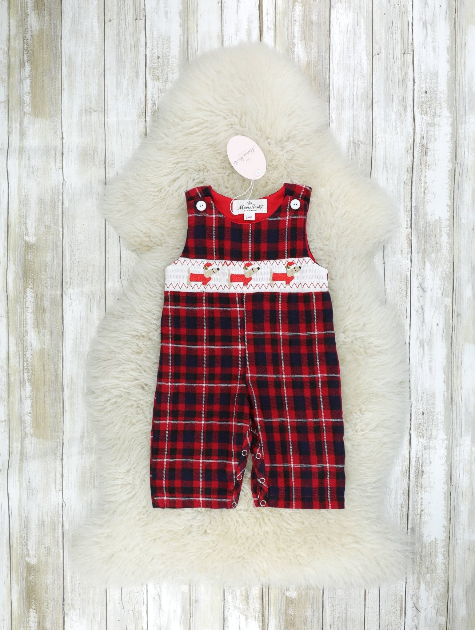 Red Plaid Smocked Dachshund Johnny - Marie Nicole Clothing