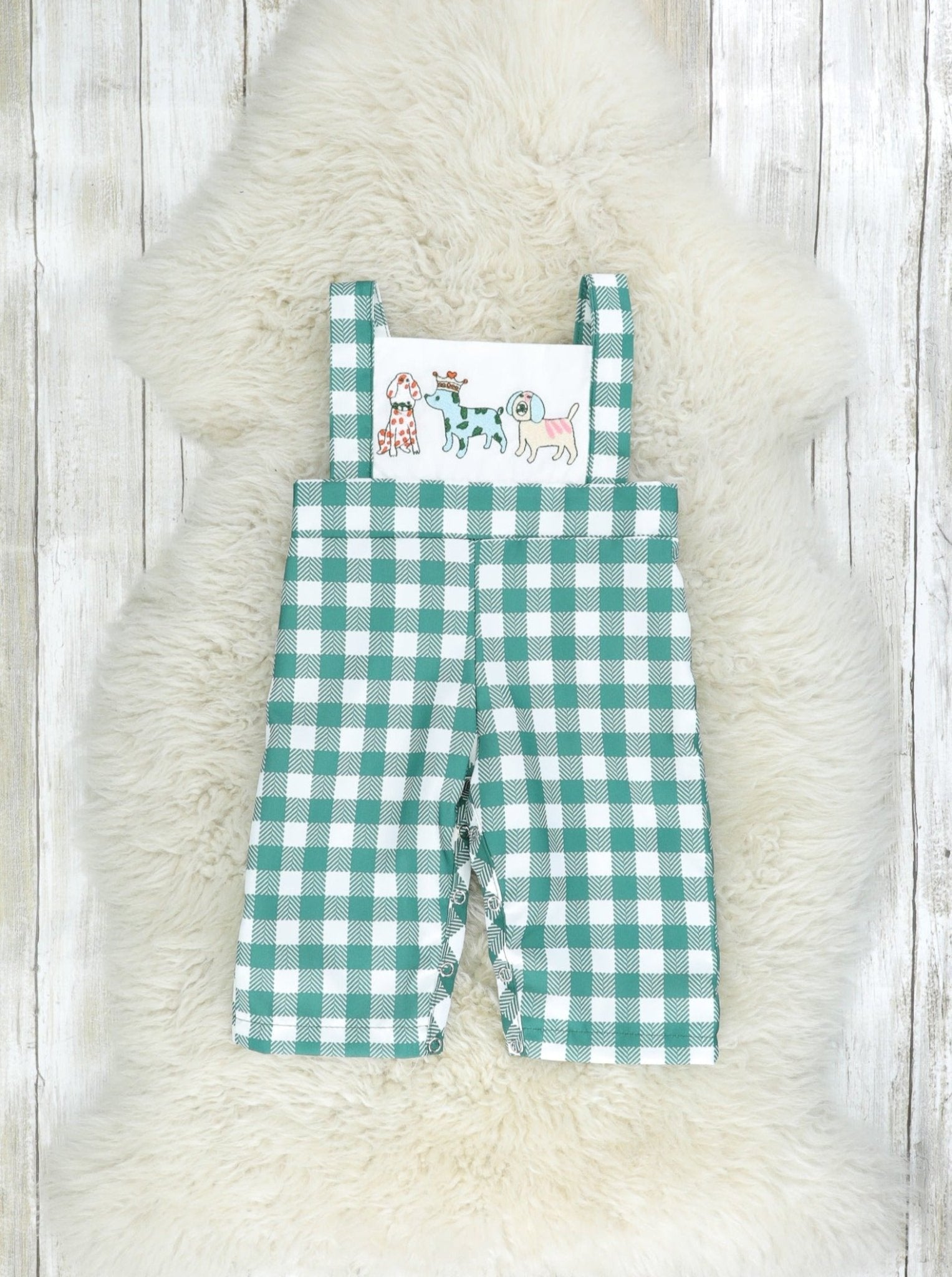 MNC Royal Pups™ Green Gingham Overall Johnny - Marie Nicole Clothing